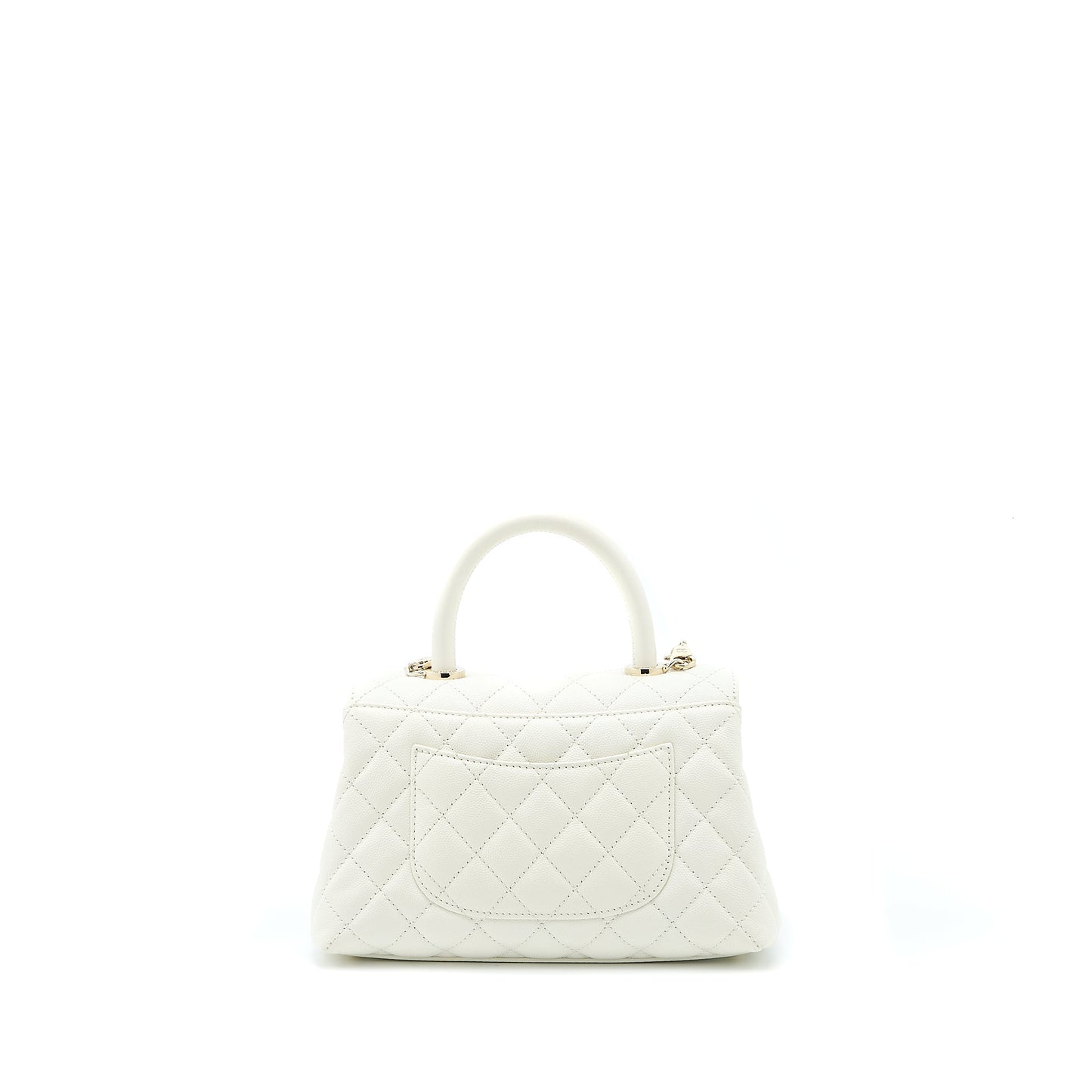 Chanel Small Coco Handle Caviar White LGHW (Microchip)