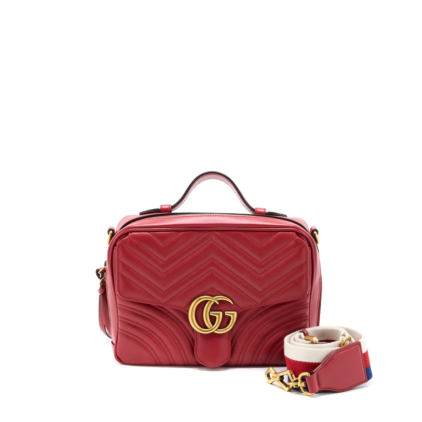 Gucci Sylvie Web Marmont Purse Calfskin Red