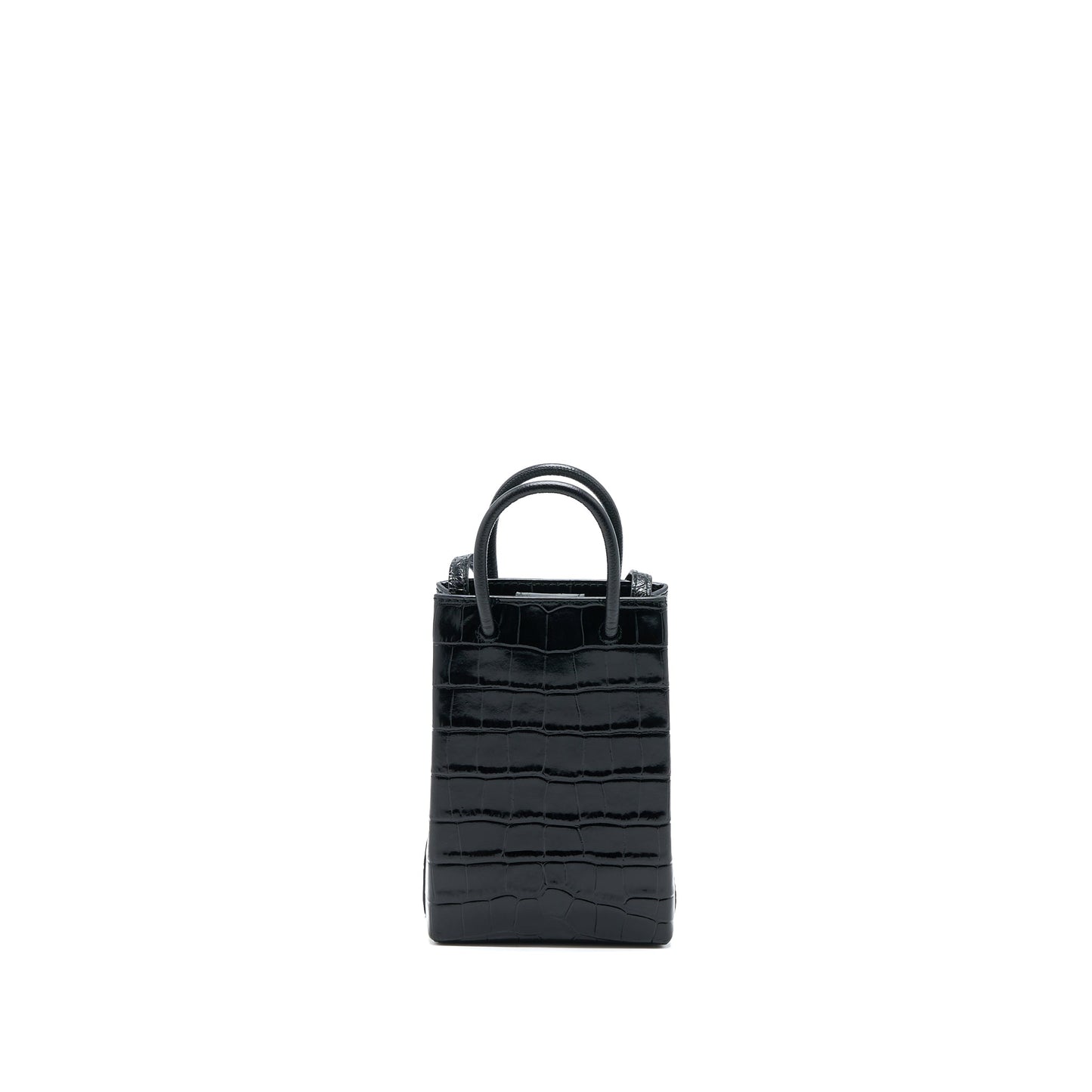 Balenciaga Mini Shopping Phone Pouch Coro-Emboss Calfskin Black