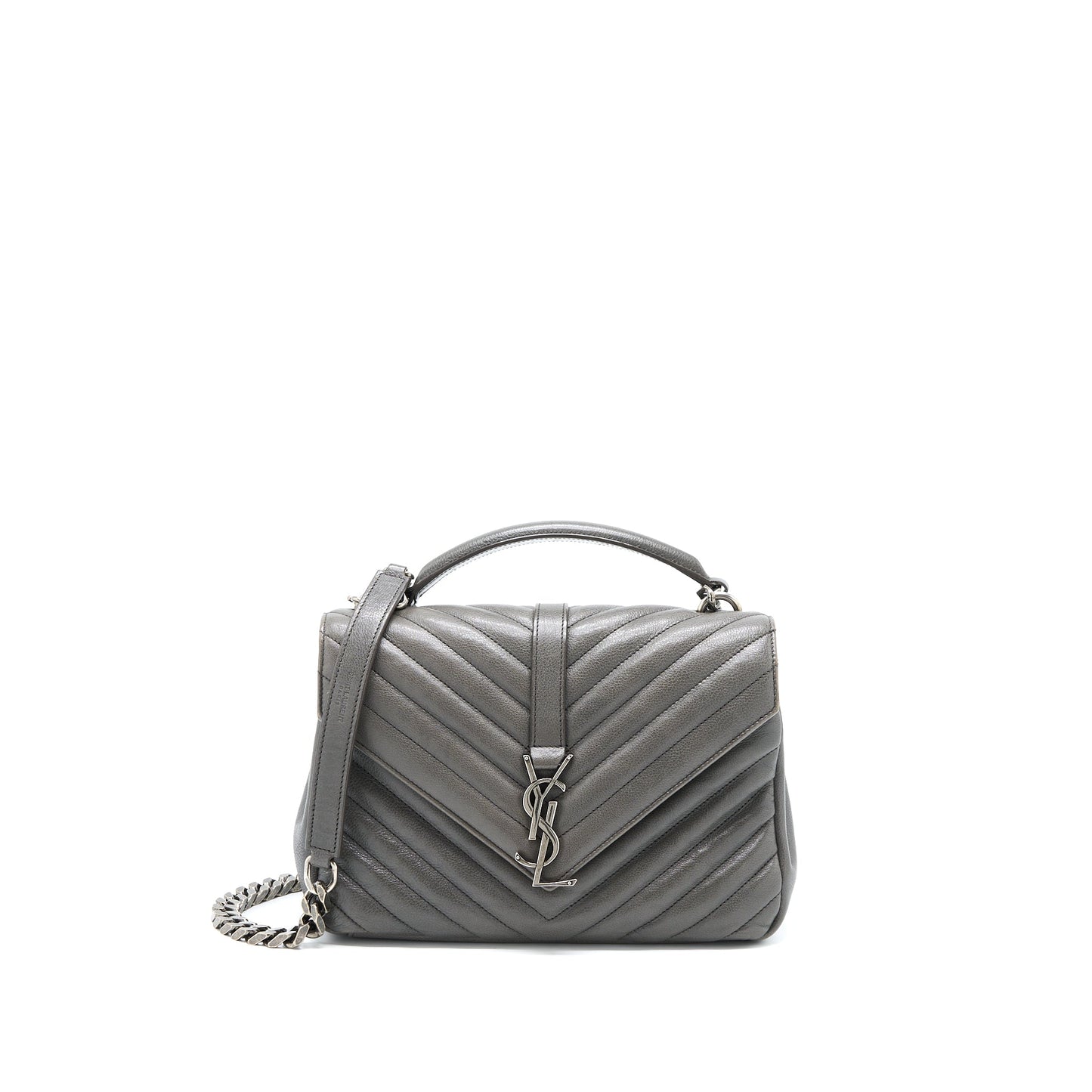 Saint Laurent College Purse Calfskin Grey With Ruthenium Hardware