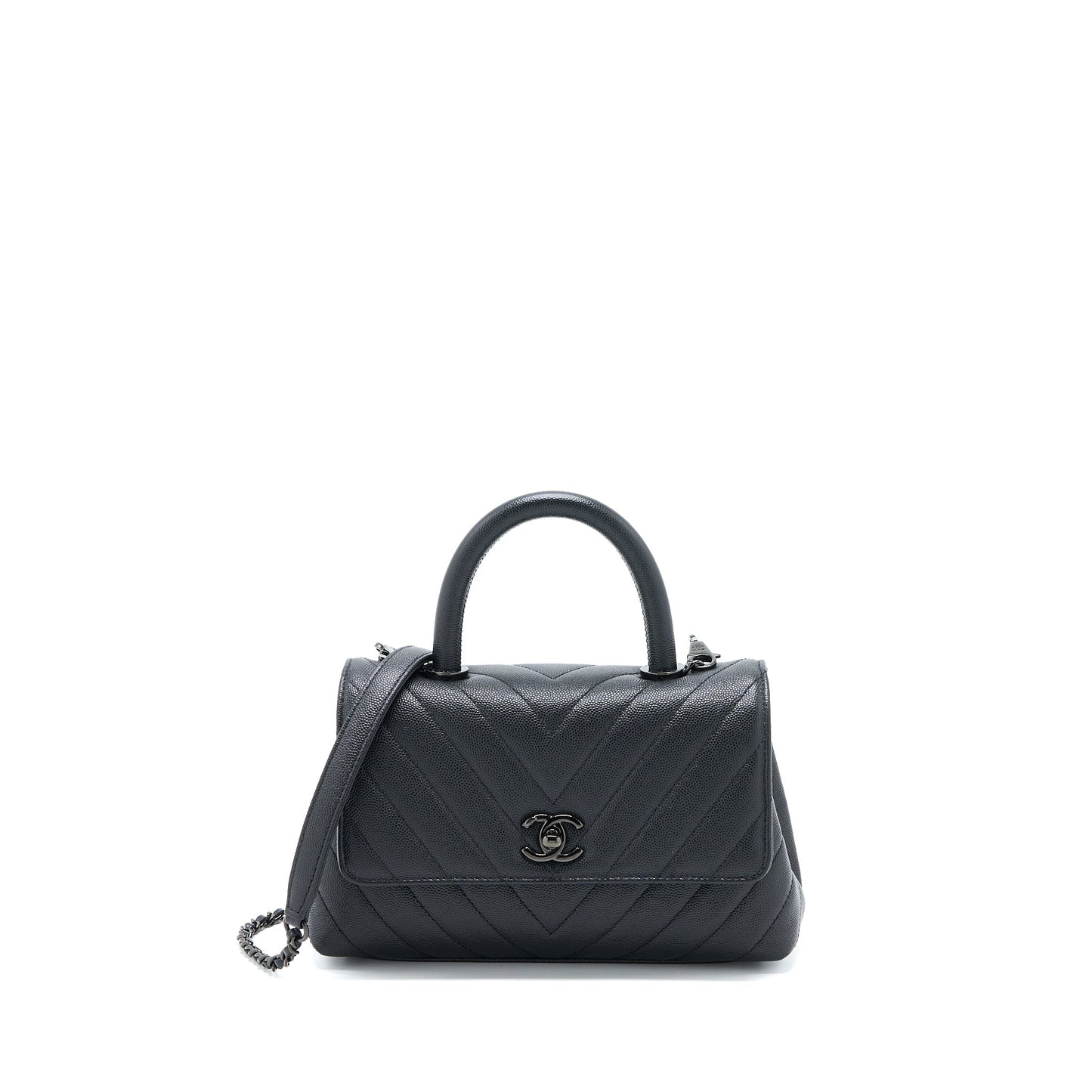 Chanel Small Coco Handle Chevron Caviar So Black with Black Hardware