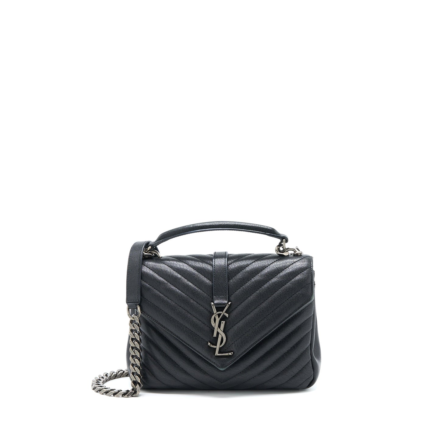 Saint Laurent/ Quilted Medium College Purse Lambskin Black Ruthenium Hardware