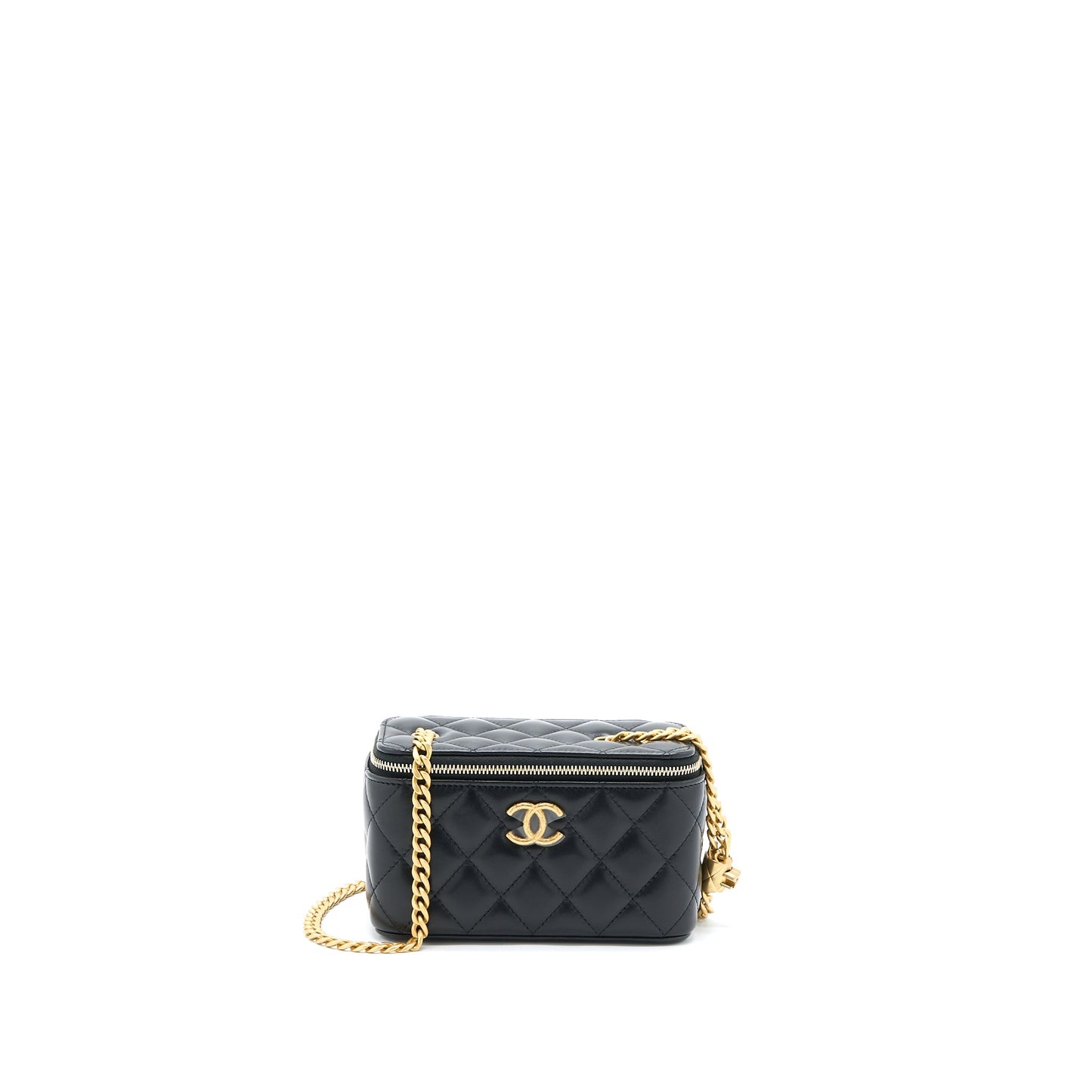 Chanel 22K Gold Pillar Adjustable Chain Long Vanity Lambskin Black GHW