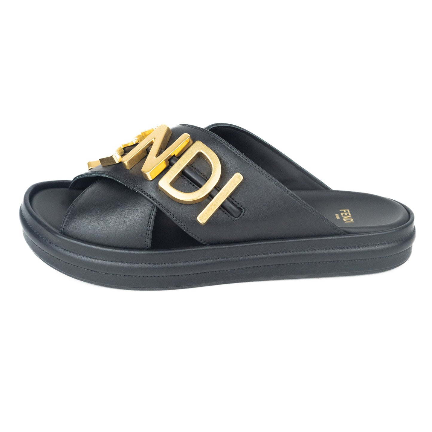 Fendi Fendigraphy Black Leather Slides