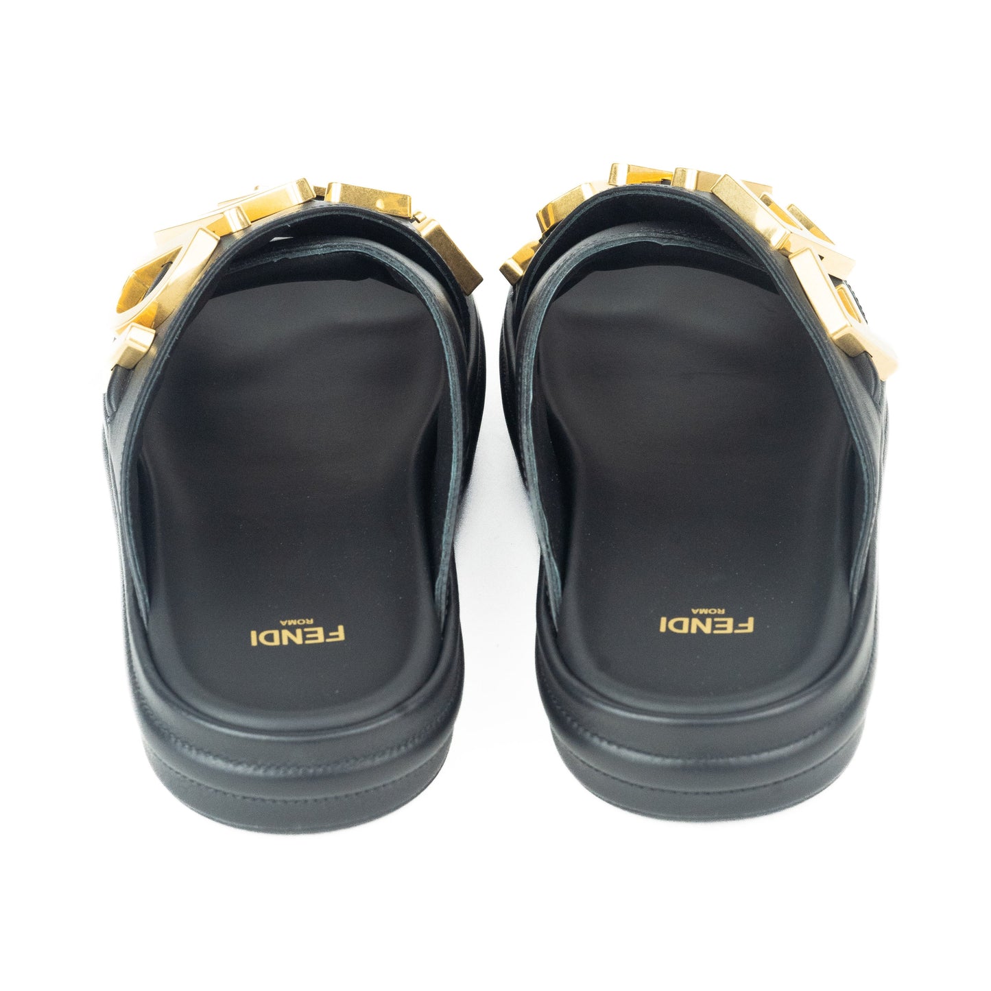 Fendi Fendigraphy Black Leather Slides
