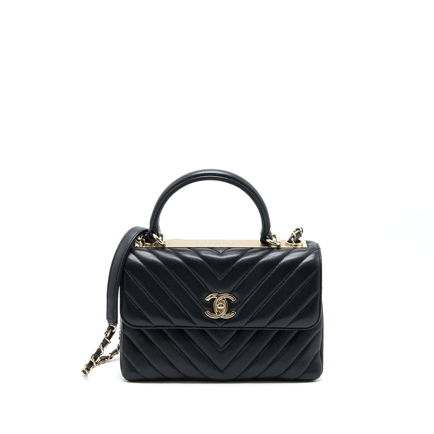 Chanel Chevron Trendy CC Top Handle Flap Bag Lambskin Black LGHW