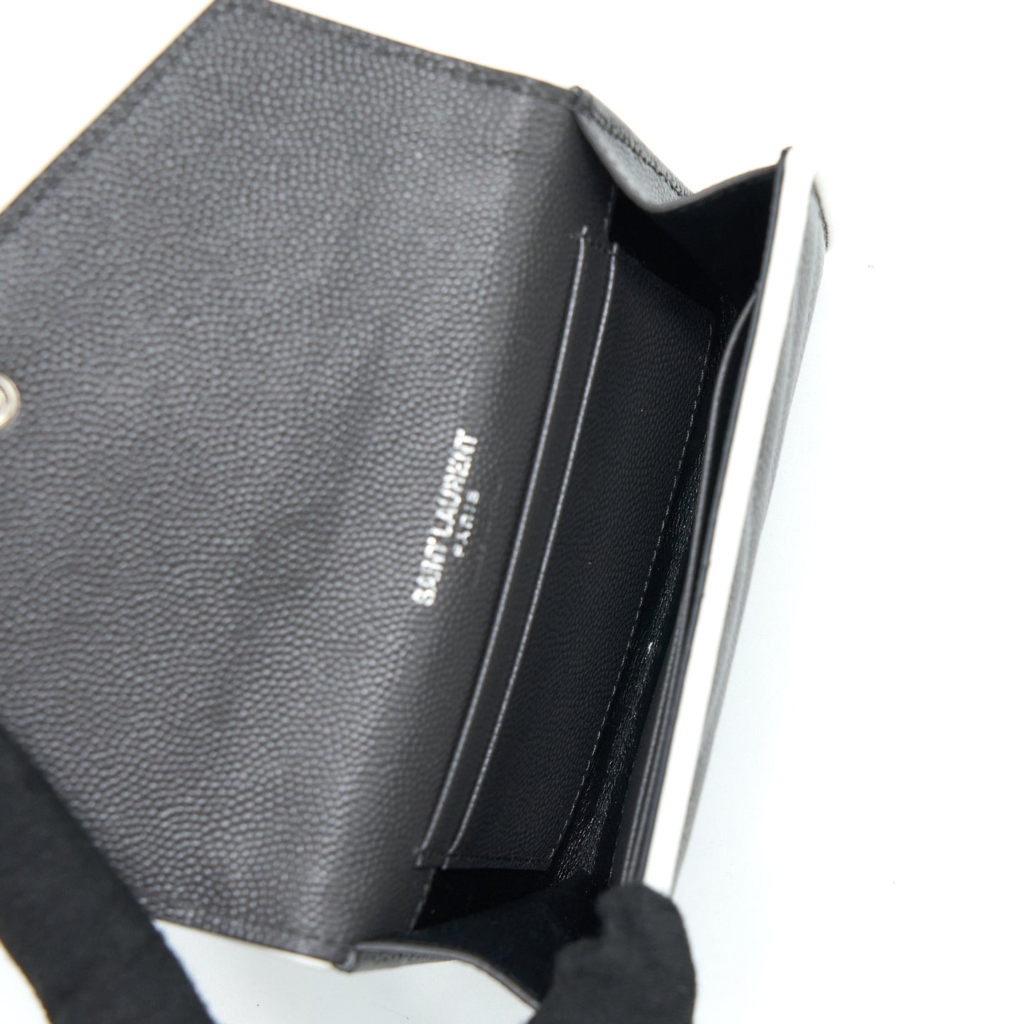 Saint Laurent Small Flap Wallet Grained Calfskin Grey/White