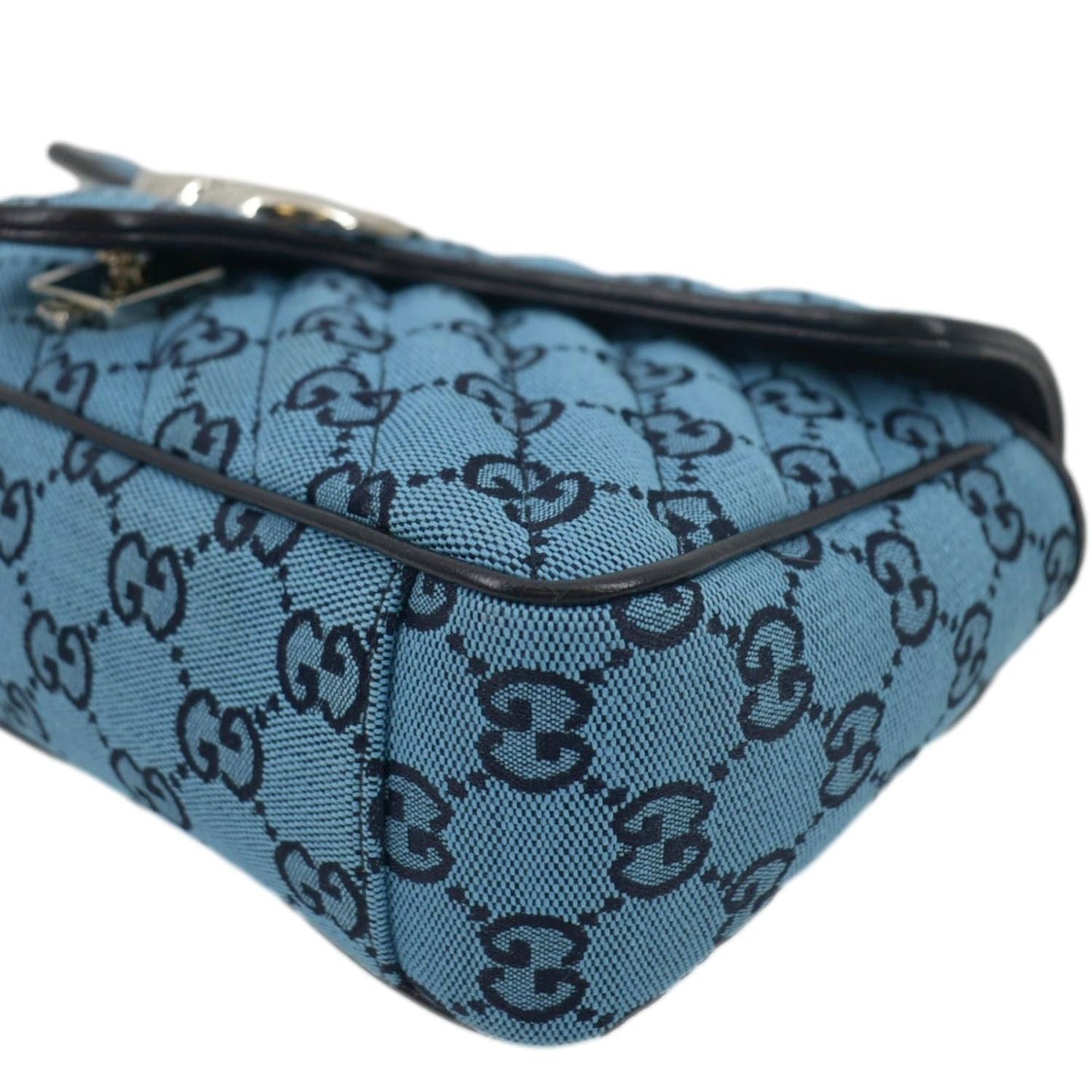GUCCI GG Marmont Small Matelasse Canvas Shoulder Bag Blue 443497
