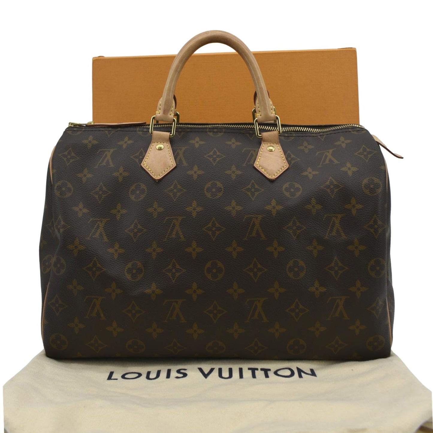 LOUIS VUITTON Speedy 35 Monogram Canvas Satchel Bag Brown