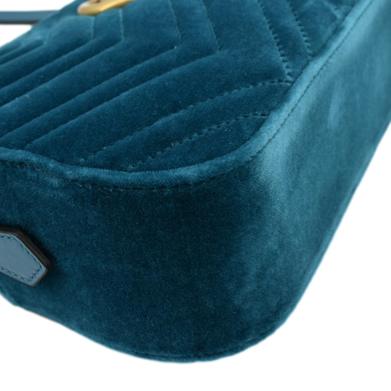 GUCCI Marmont Small Suede Crossbody Camera Bag Teal 447632