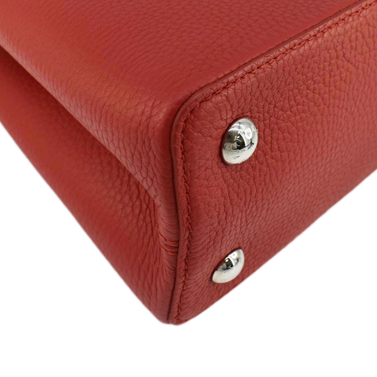 LOUIS VUITTON Capucines MM Taurillon Leather Satchel Bag Red