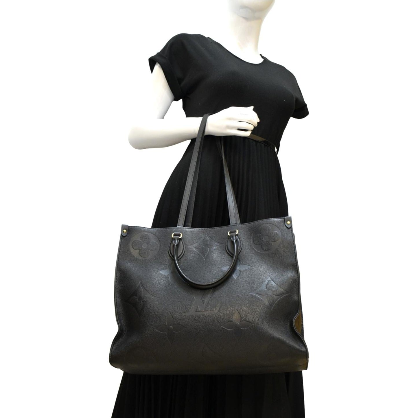 LOUIS VUITTON Onthego GM Monogram Empreinte Leather Tote Shoulder Bag Black