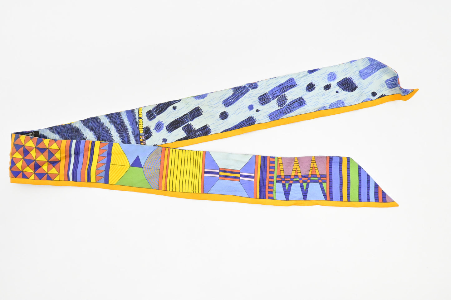 Hermes 'Pelages et Camouflage' Twilly in Orange and Blue Silk