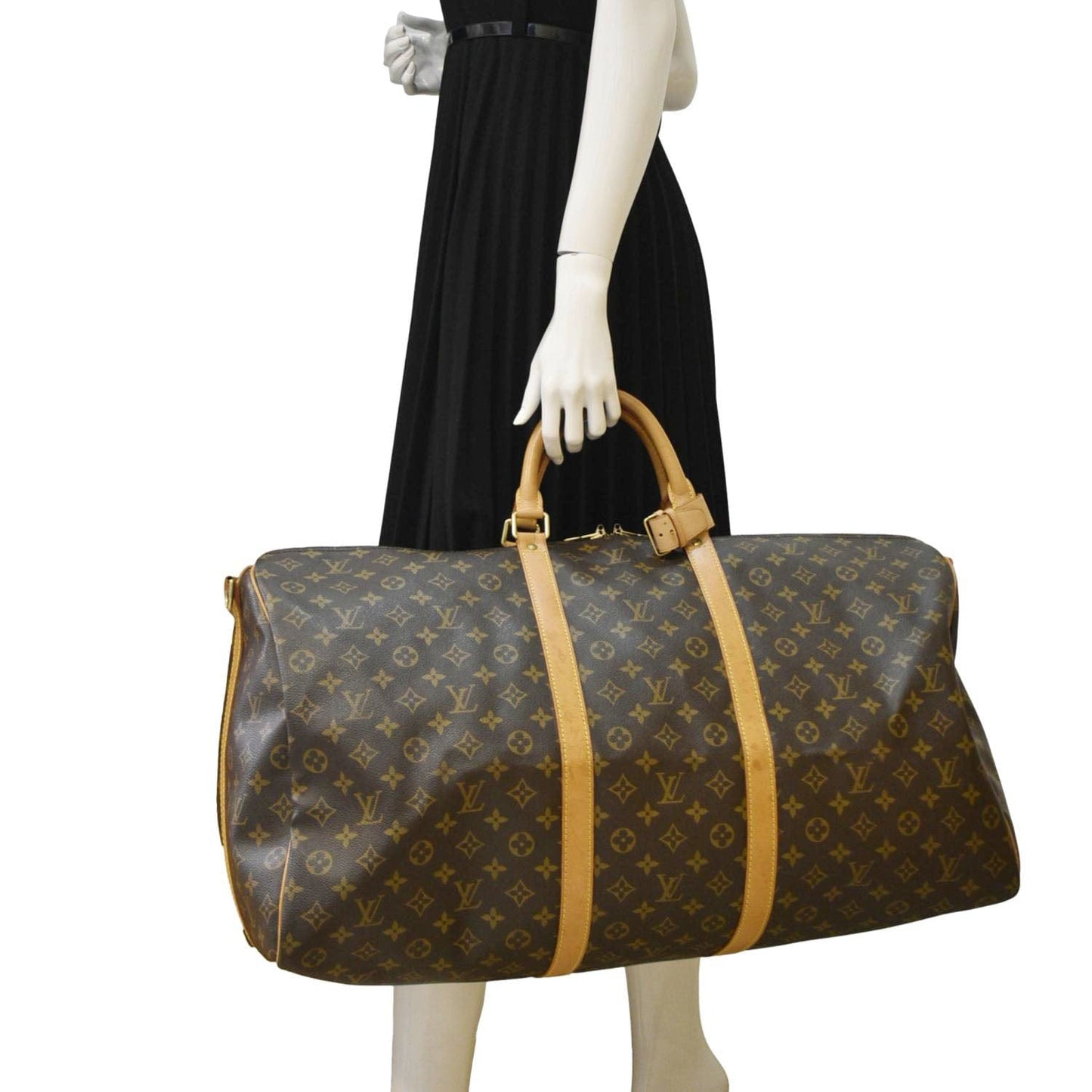 LOUIS VUITTON Keepall 60 Bandouliere Monogram Canvas Travel Bag Brown