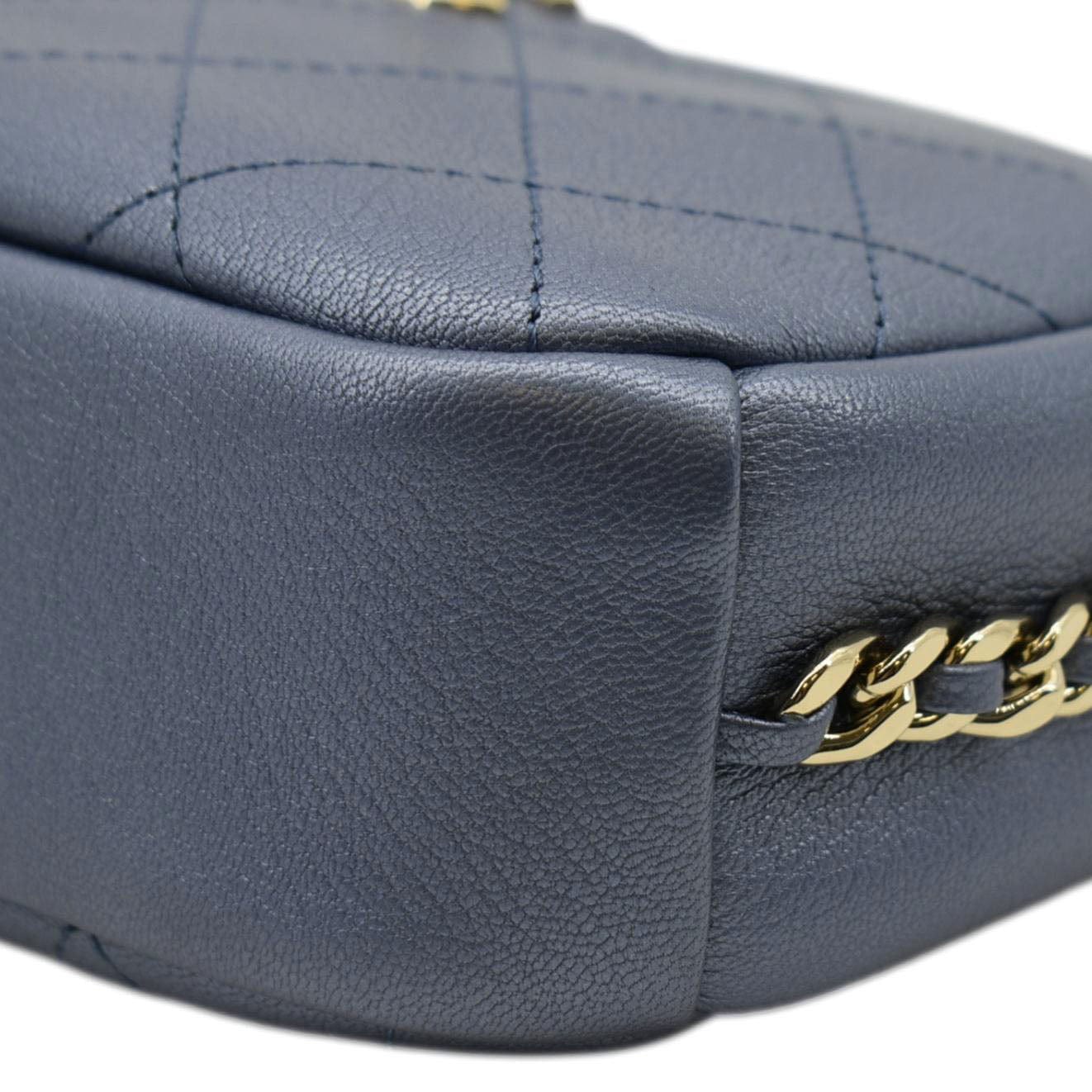 CHANEL Casual Trip Camera Small Metallic Leather Crossbody Bag Blue