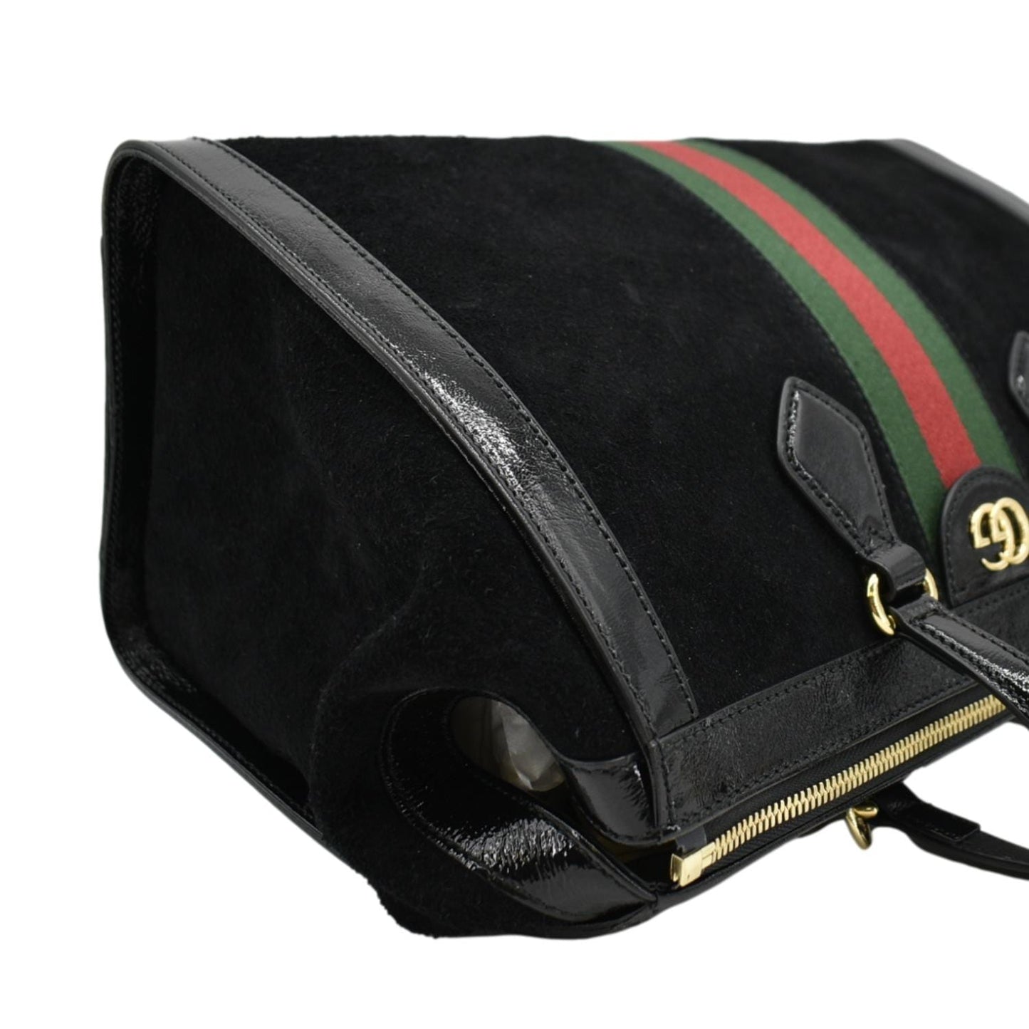 GUCCI Ophidia  Medium Web Suede Tote Bag Black 524537