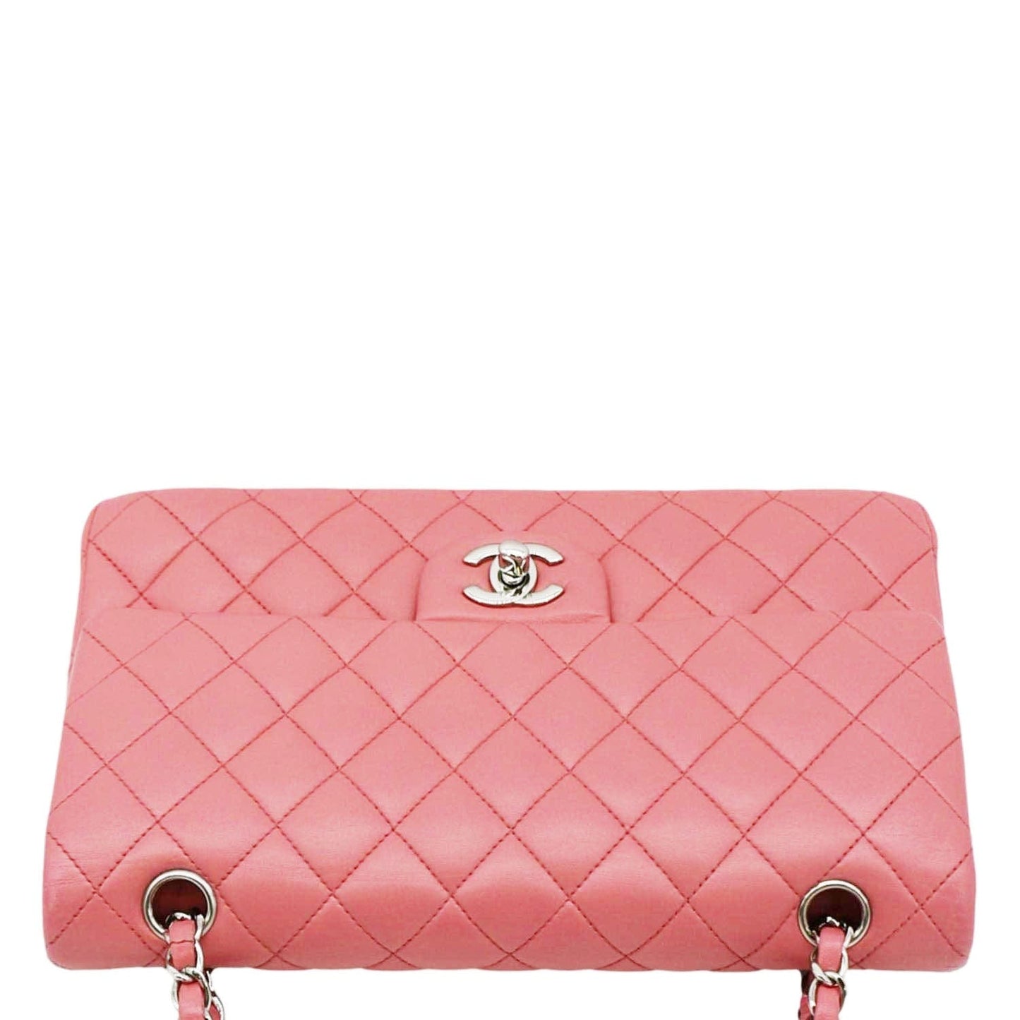CHANEL Classic Double Flap Medium  Quilted Leather Shoulder Bag Salmon Pink