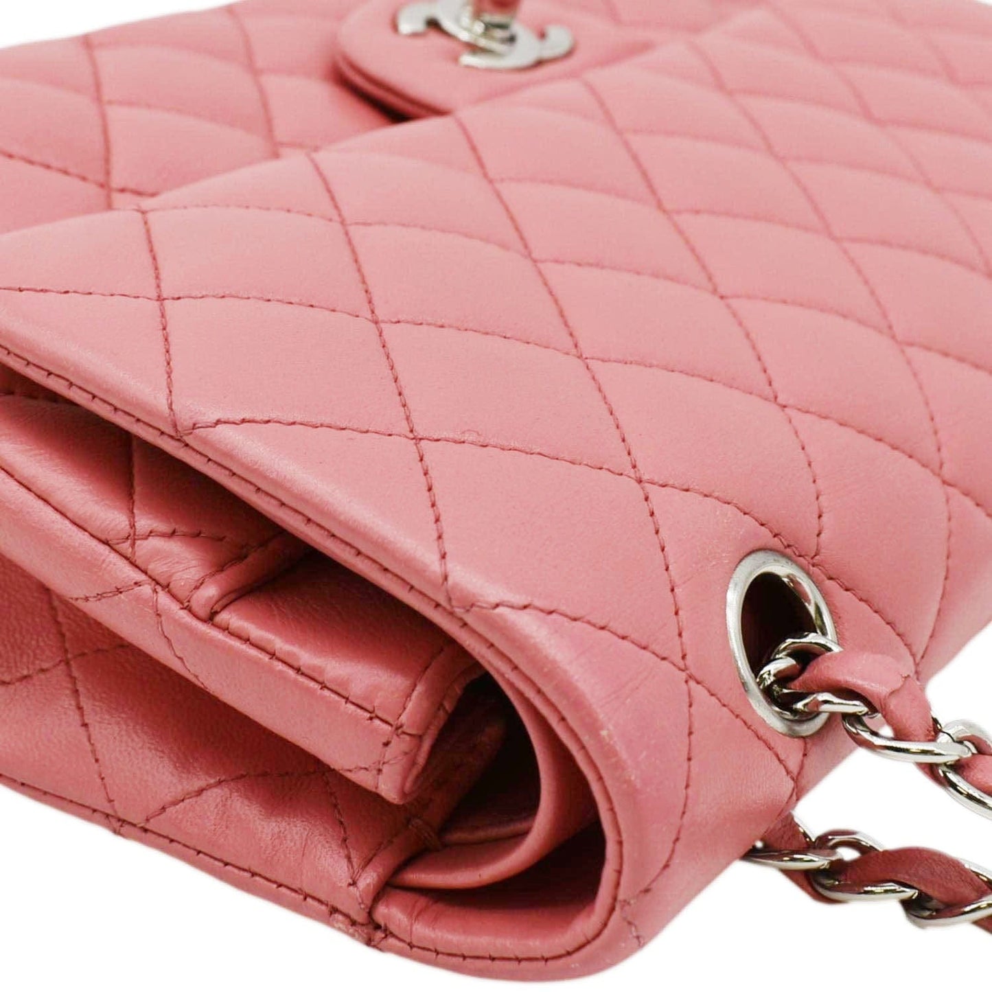 CHANEL Classic Double Flap Medium  Quilted Leather Shoulder Bag Salmon Pink