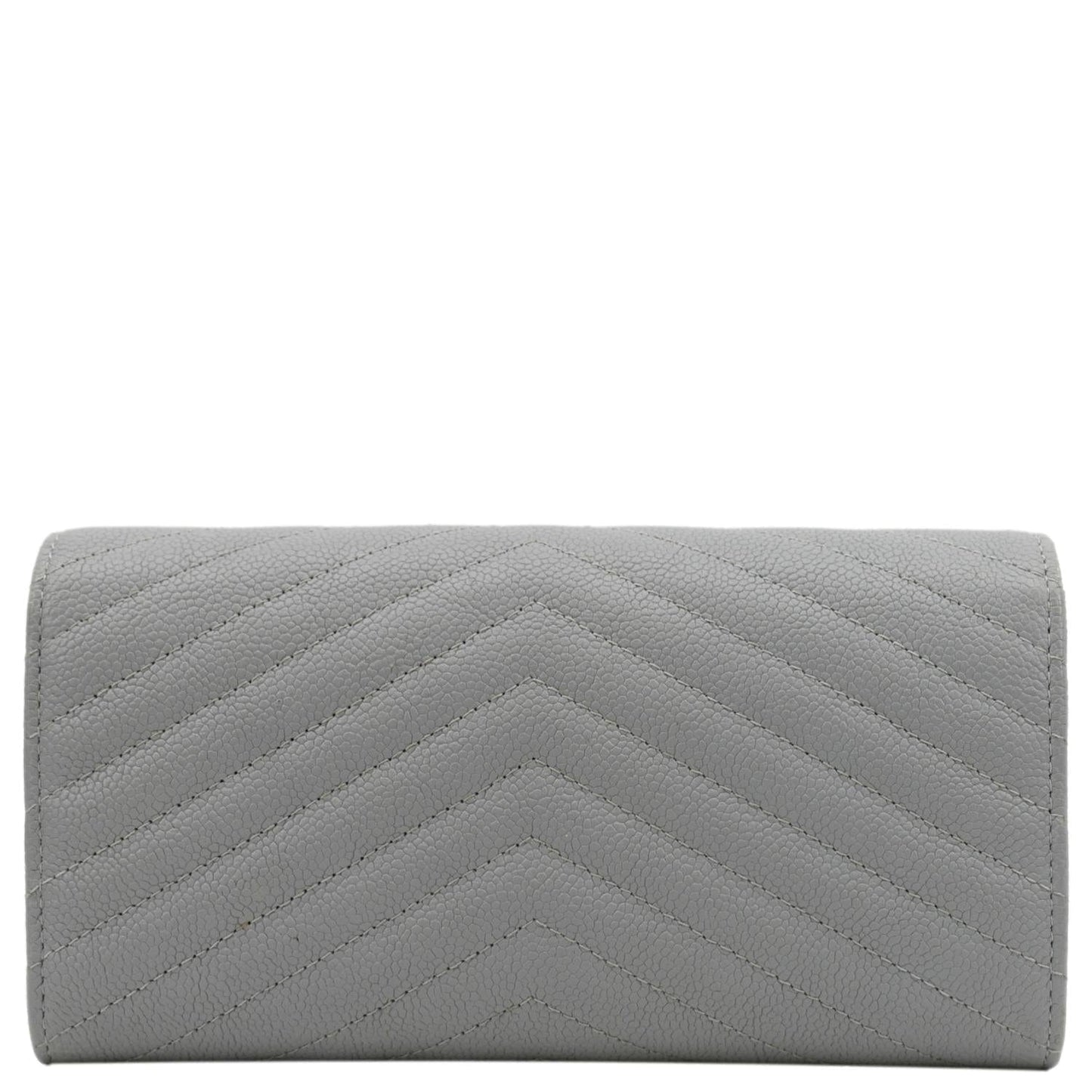 CHANEL Long Flap Quilted Chevron Caviar Wallet Light Grey