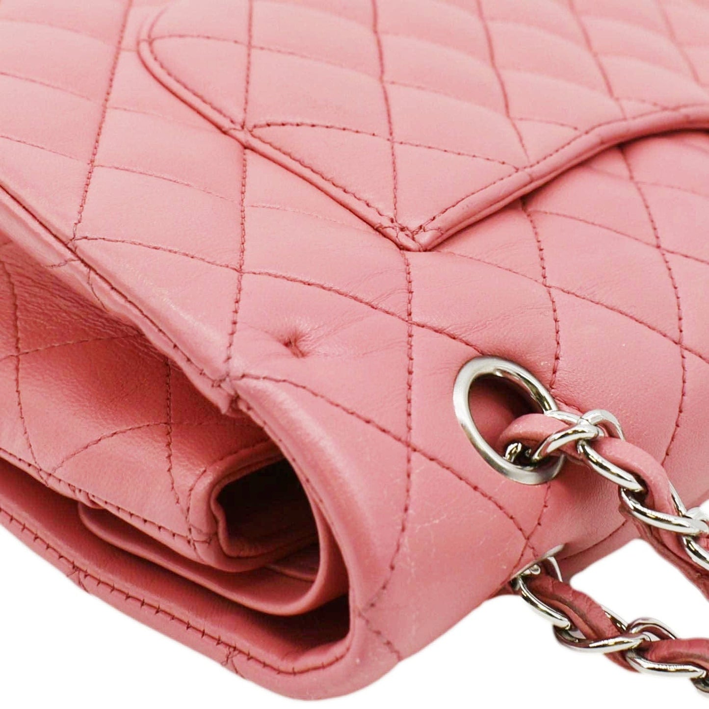 CHANEL Classic Double Flap Medium  Quilted Leather Shoulder Bag Salmon Pink
