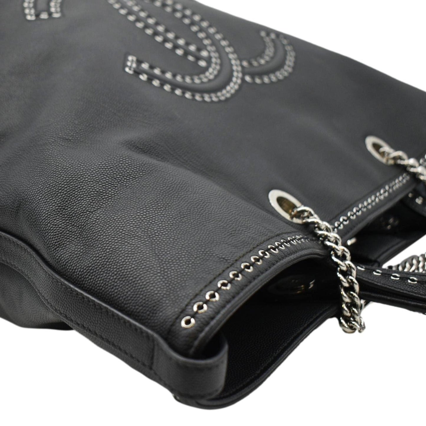 CHANEL Coco Eyelets Large Leather Shopping Tote Shoulder  Black