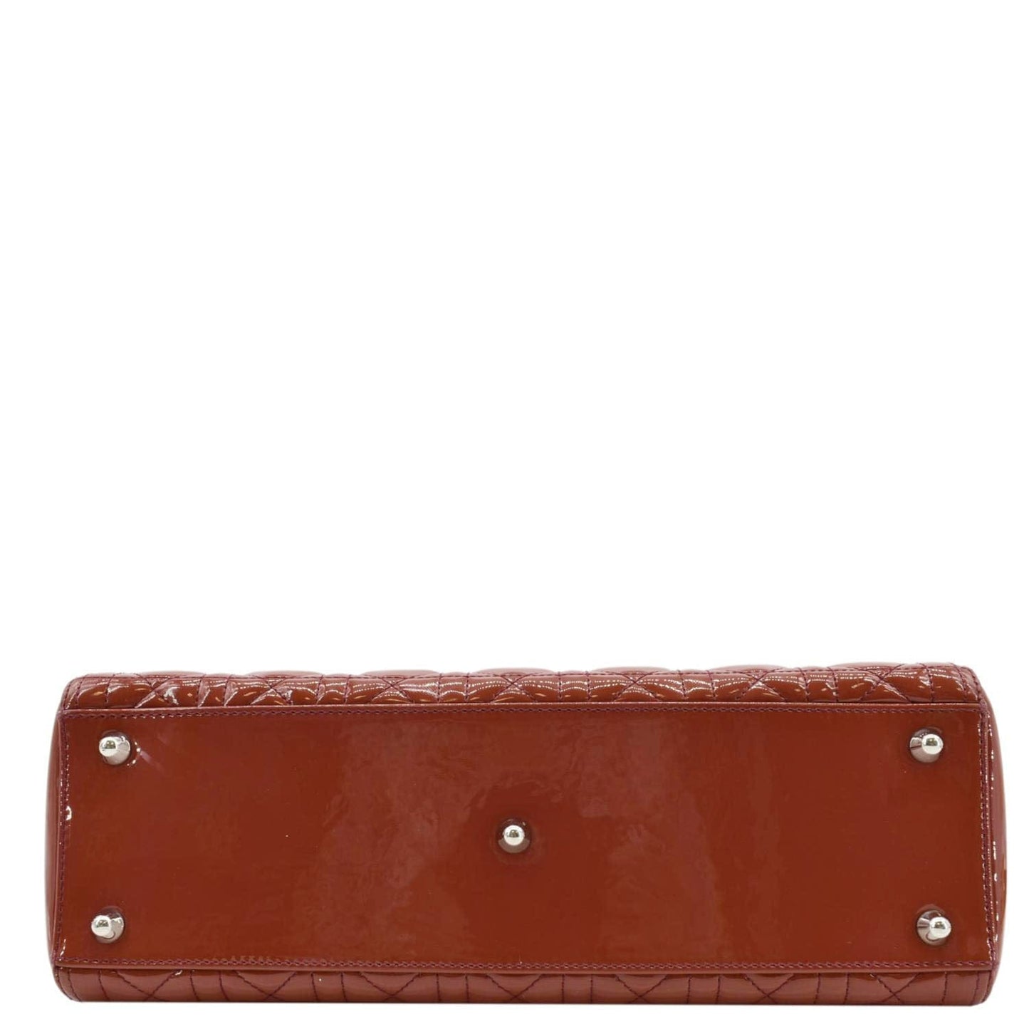 CHRISTIAN DIOR Lady Dior Large Quilted Patent Leather Shoulder Bag Reddish Orange