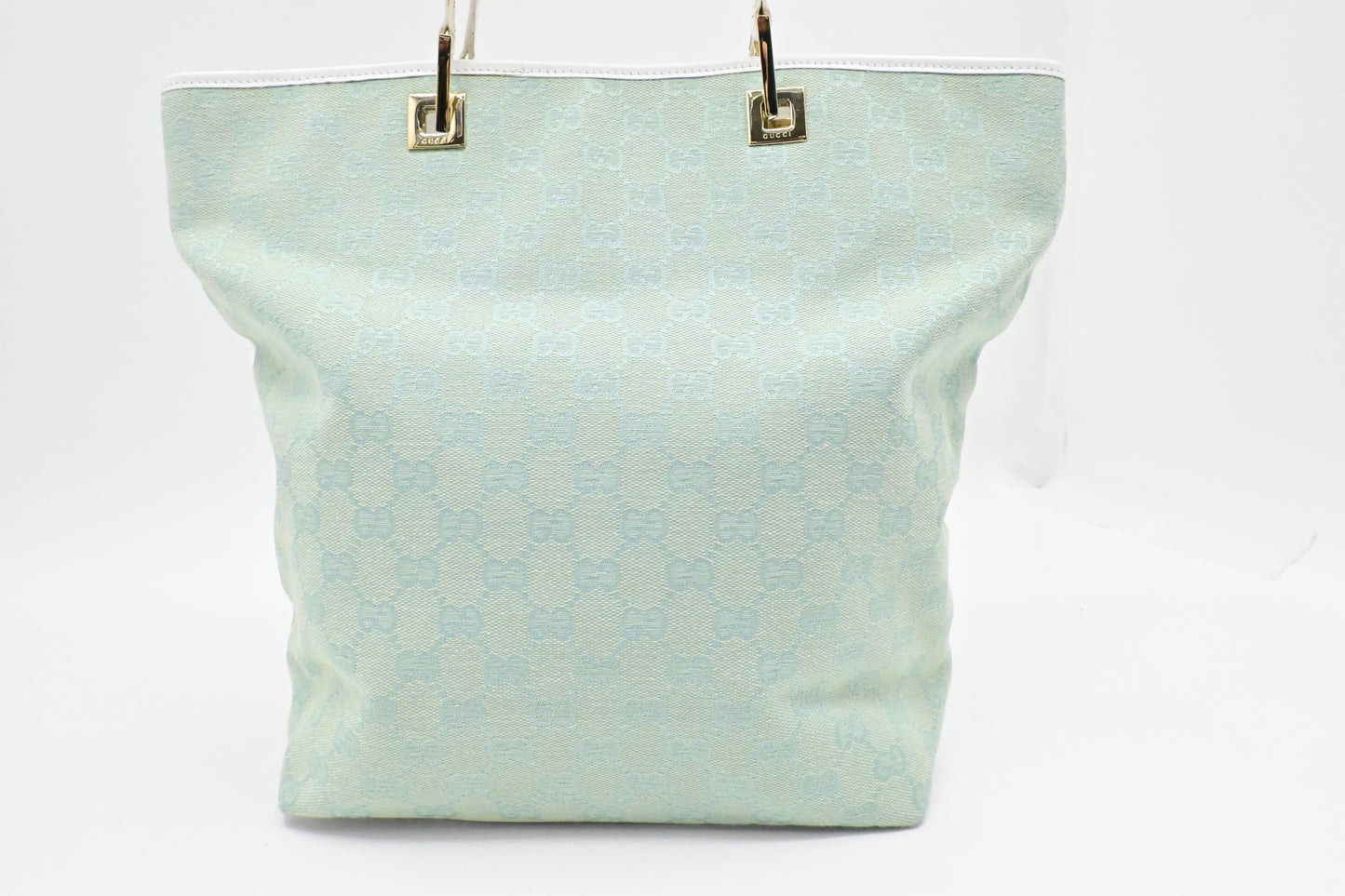 Gucci Tote in Teal GG Canvas and White Leather