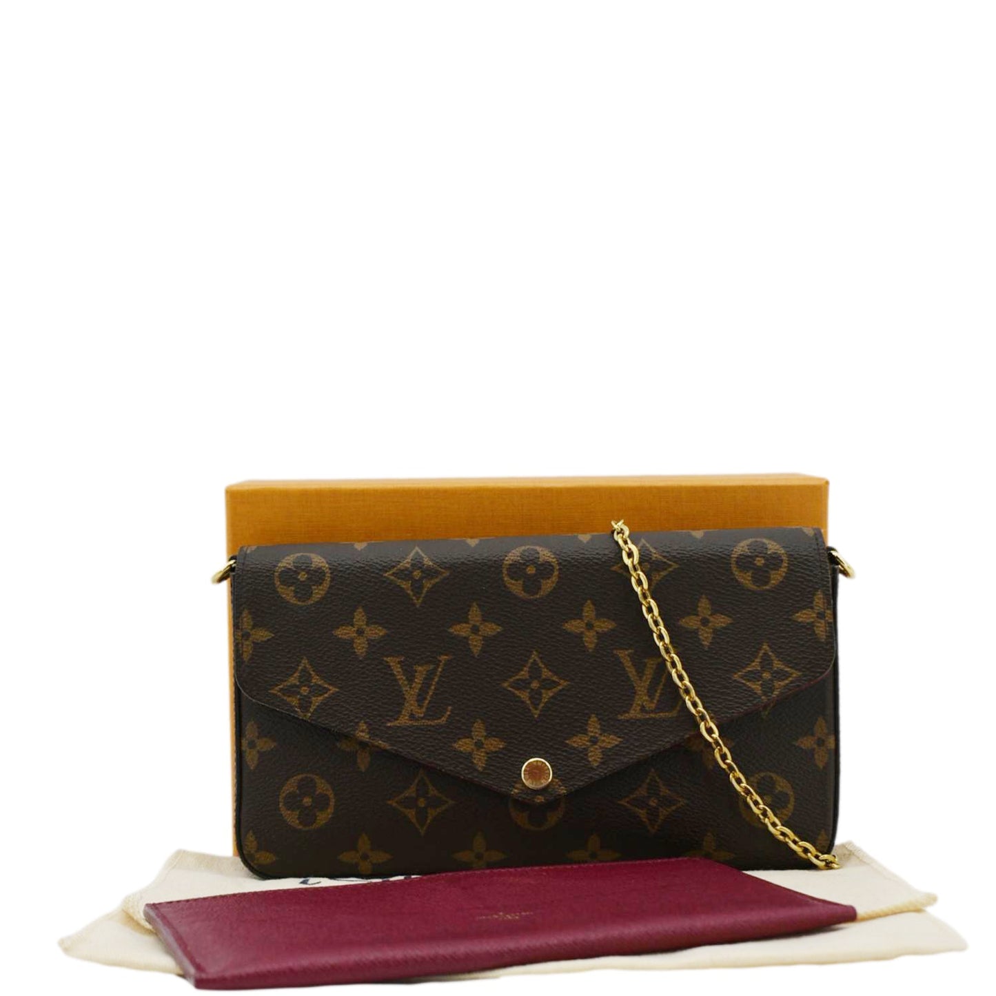 LOUIS VUITTON Felicie Monogram Canvas Pochette Crossbody Bag Brown