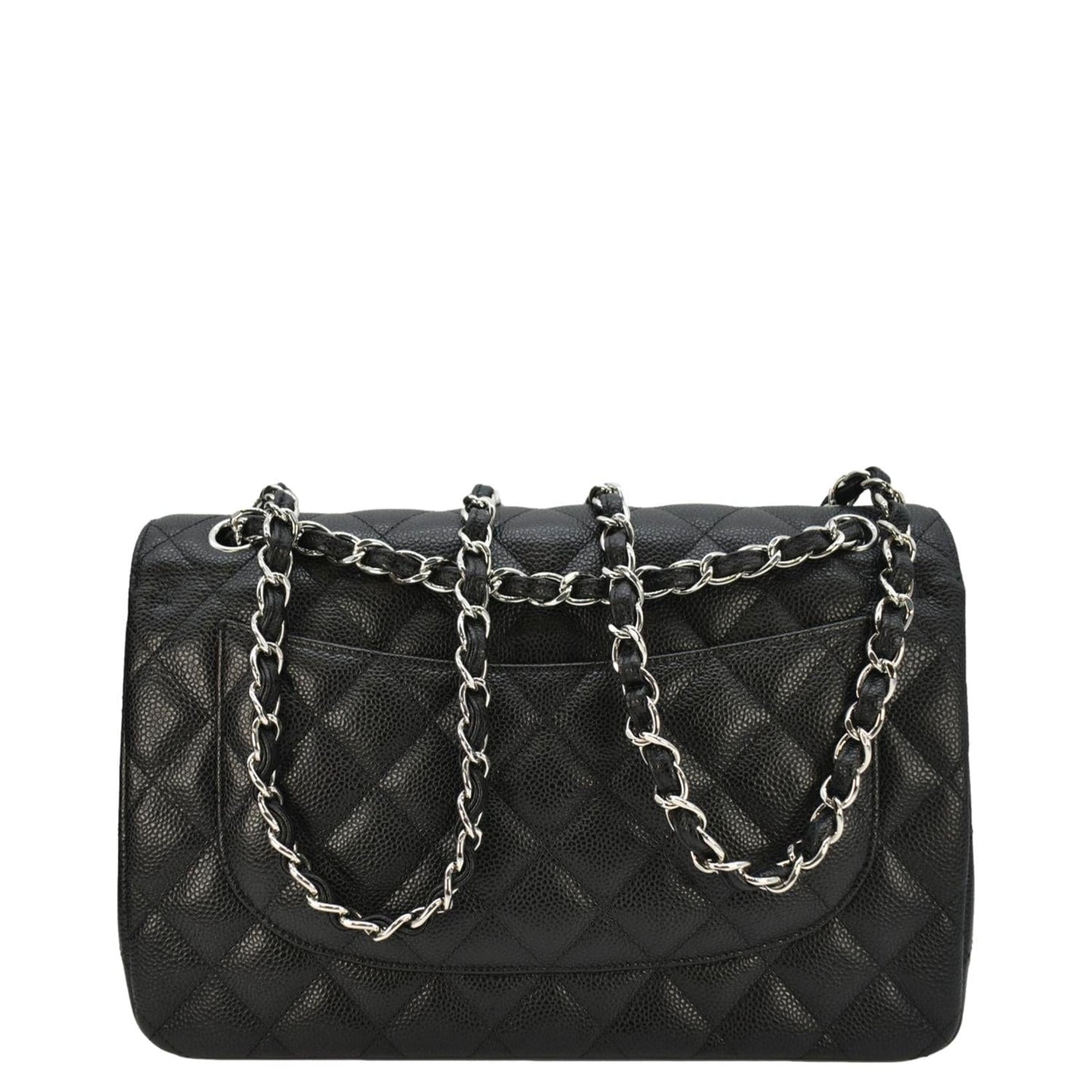 CHANEL Classic Jumbo  Double Flap Quilted Caviar Leather Shoulder Bag Black