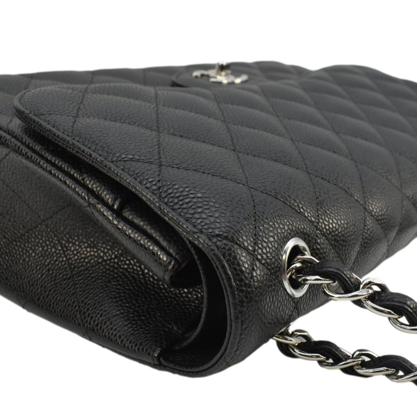 CHANEL Classic Jumbo  Double Flap Quilted Caviar Leather Shoulder Bag Black