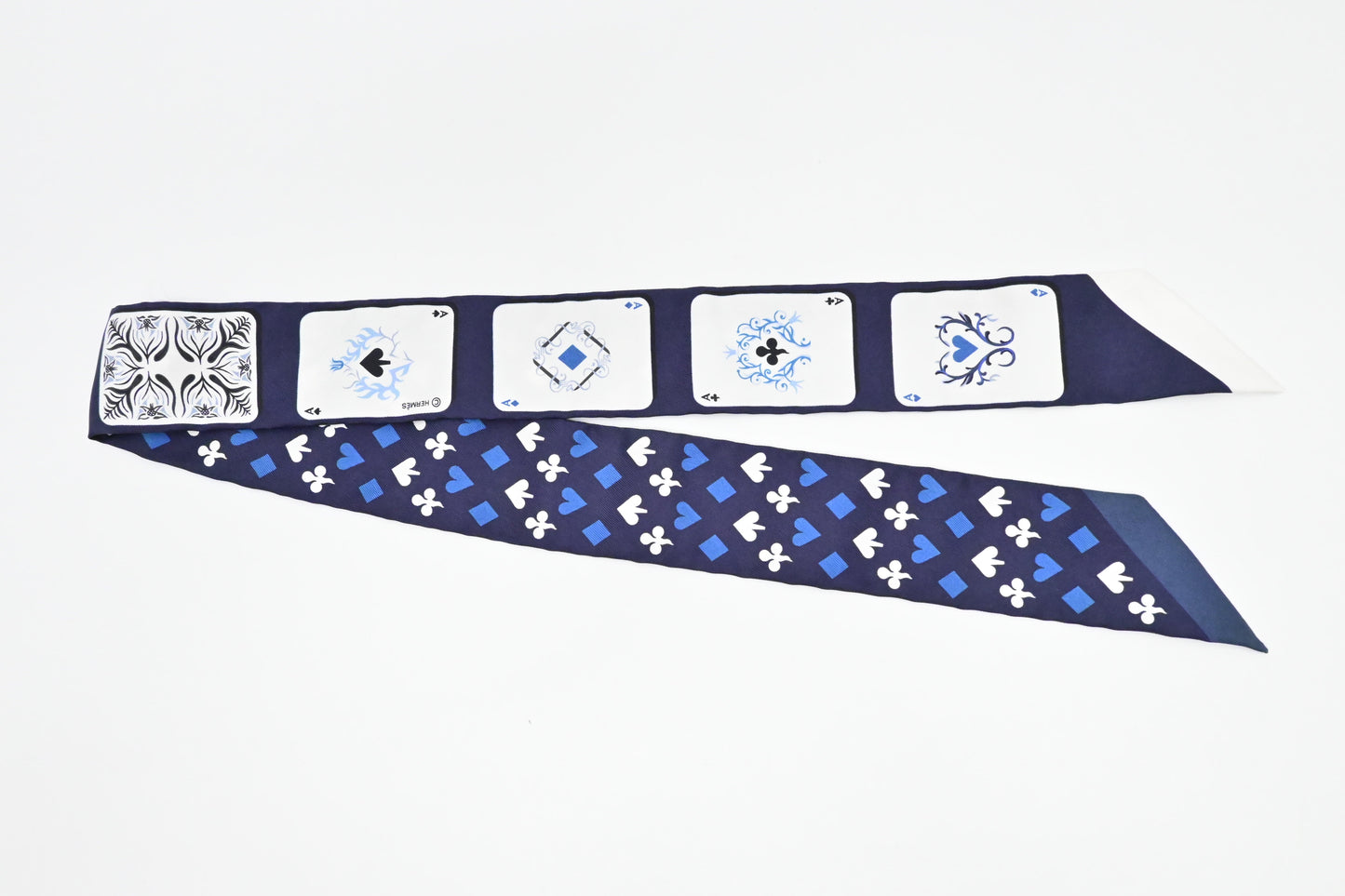 Hermes Twilly in Blue and White Silk