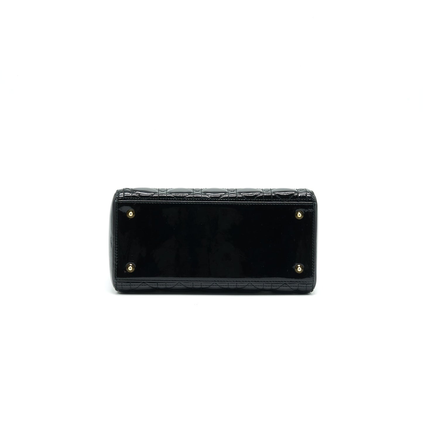 CHRISTIAN DIOR BLACK PATENT LEATHER MEDIUM LADY DIOR
