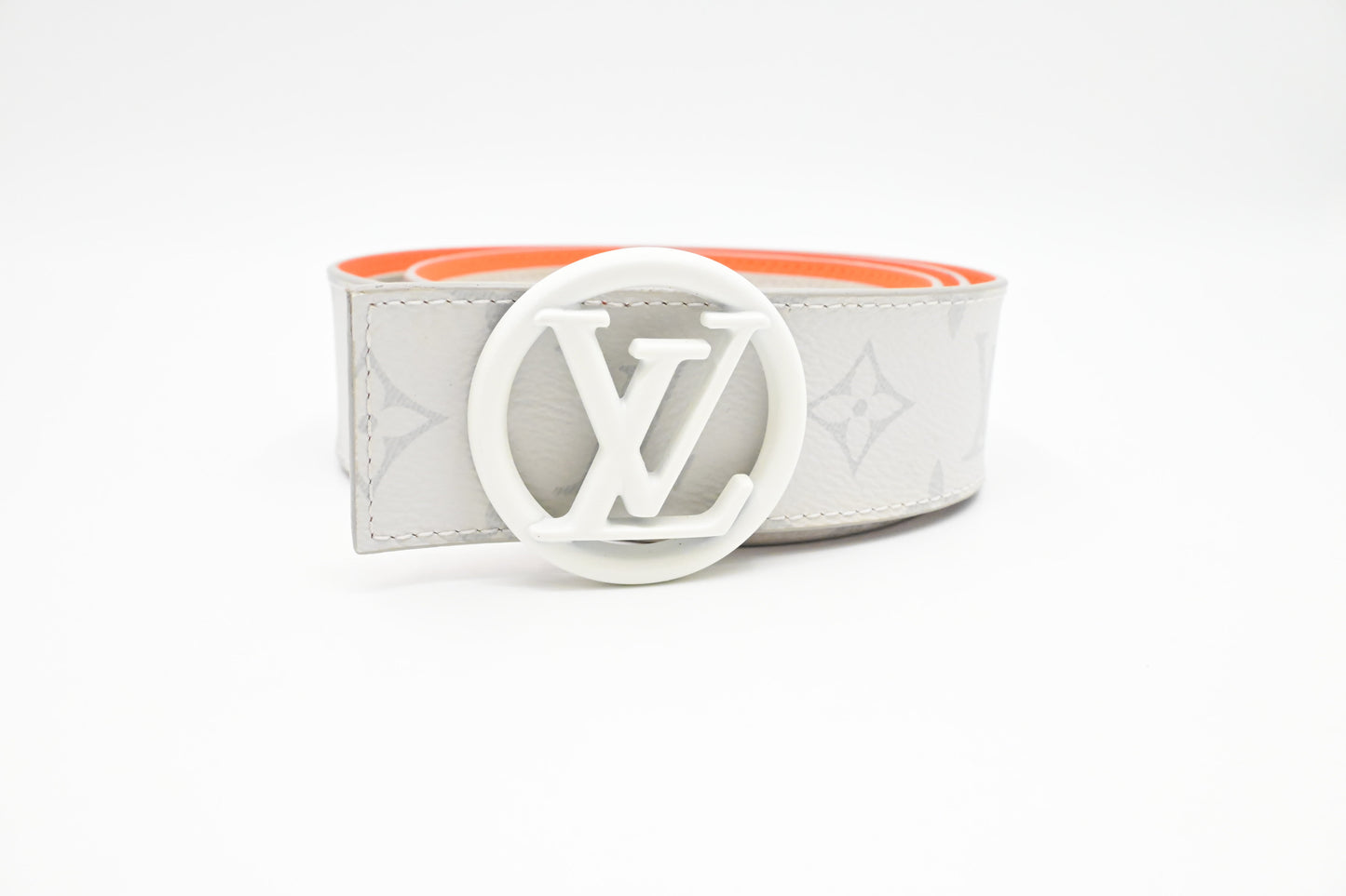 Louis Vuitton Reversible Belt in Antarctic White and Orange Monogram Canvas