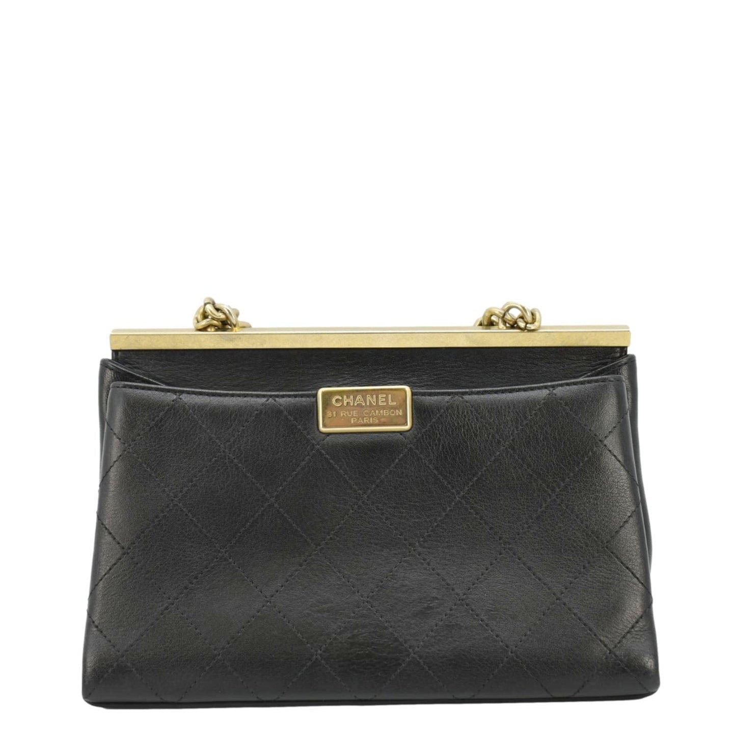 CHANEL Coco Luxe Stitched Leather Chain Crossbody Bag Black