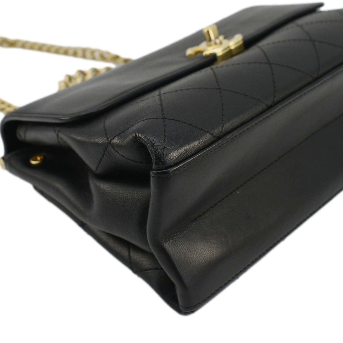CHANEL Coco Luxe Stitched Leather Chain Crossbody Bag Black