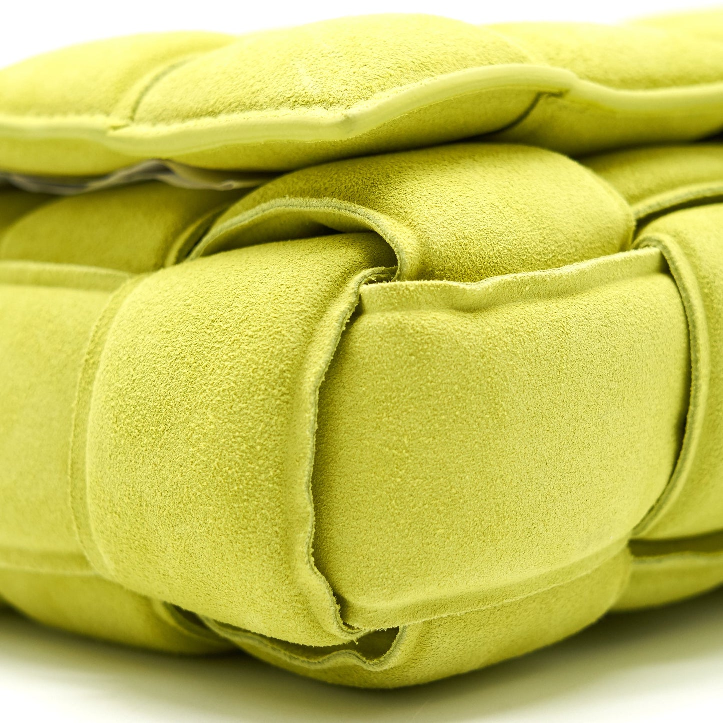 BOTTEGA VENETA CASSETTE PADDED SUEDE MESSAGER BAG GREEN
