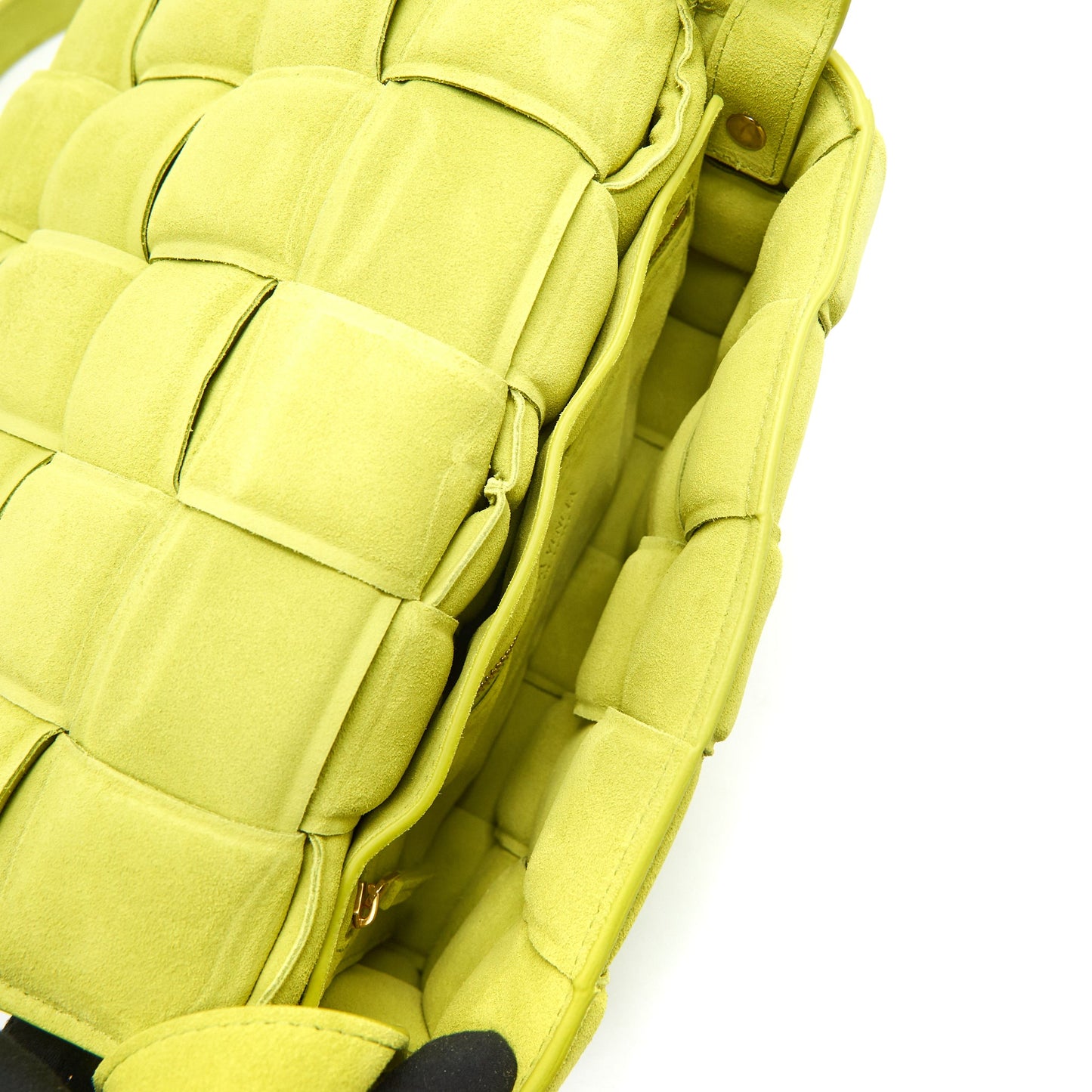 BOTTEGA VENETA CASSETTE PADDED SUEDE MESSAGER BAG GREEN