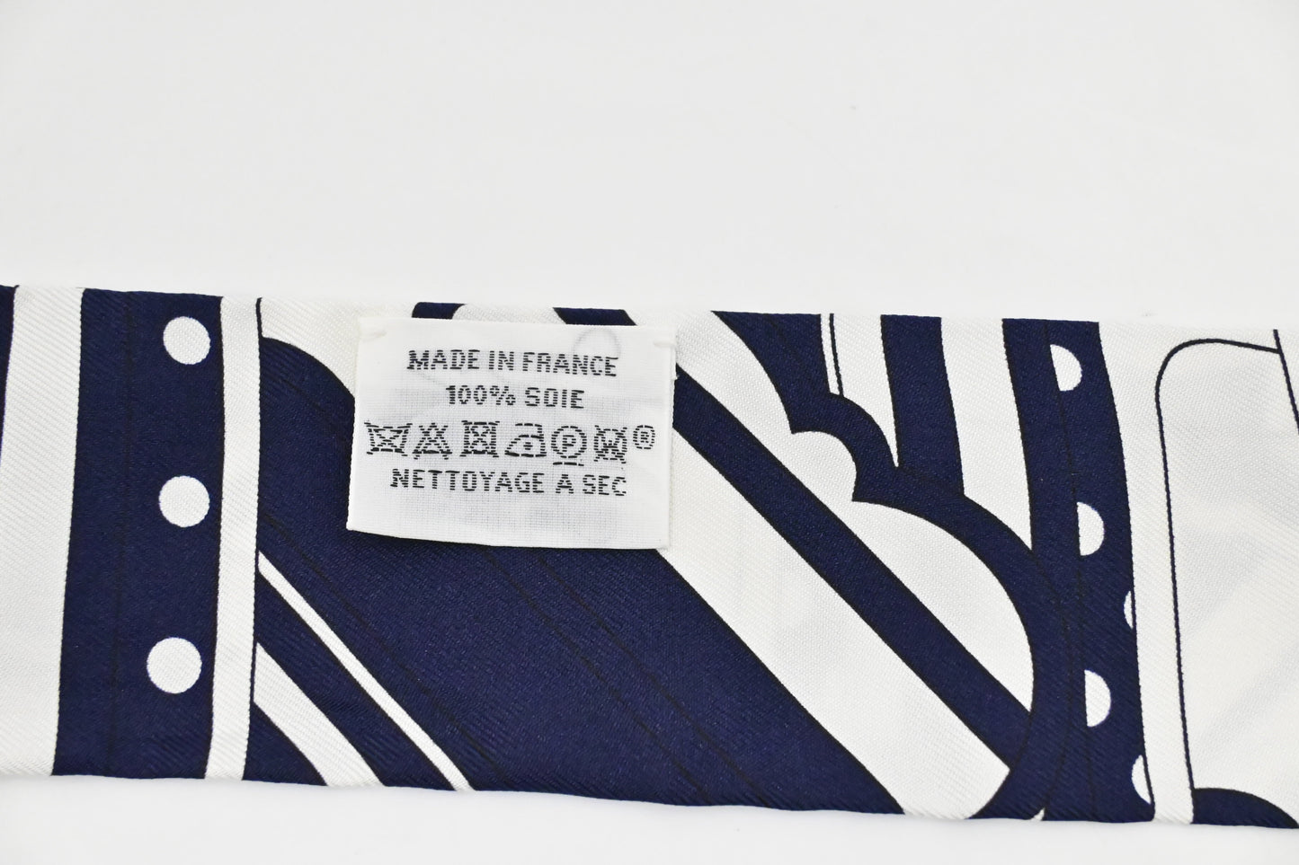 Hermes Twilly in White and Navy Blue Silk