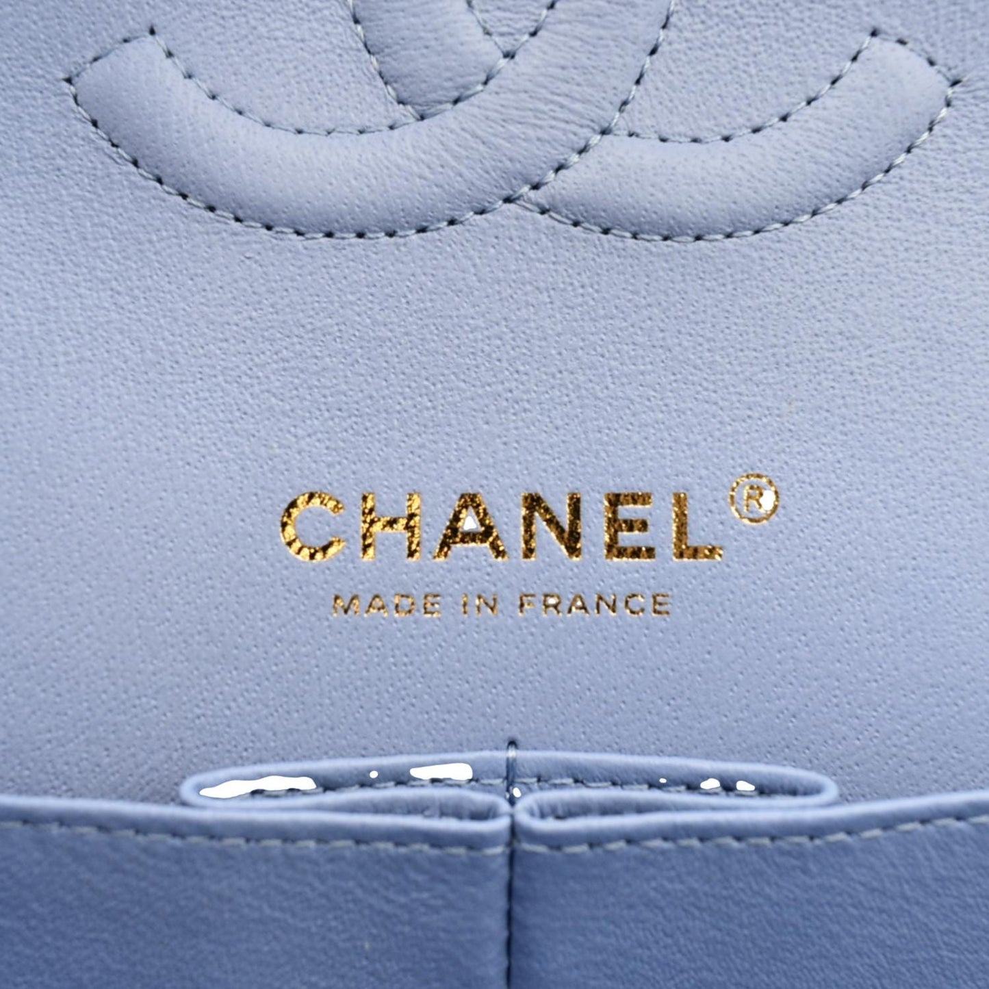 Chanel Classic Medium Double Flap Quilted Leather Shoulder Bag Light Blue