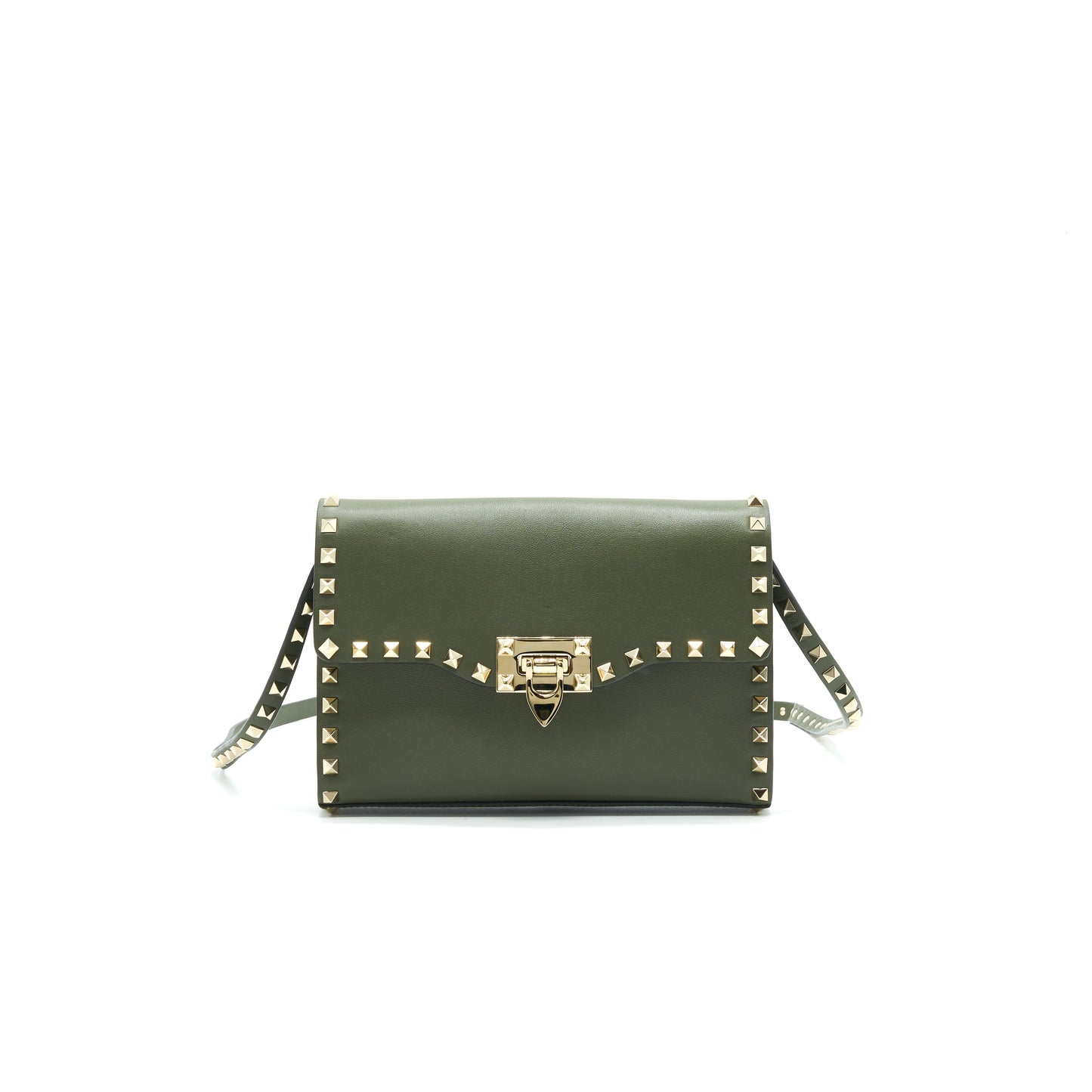 VALENTINO Small Rockstud Calfskin Crossbody Bag Khaki