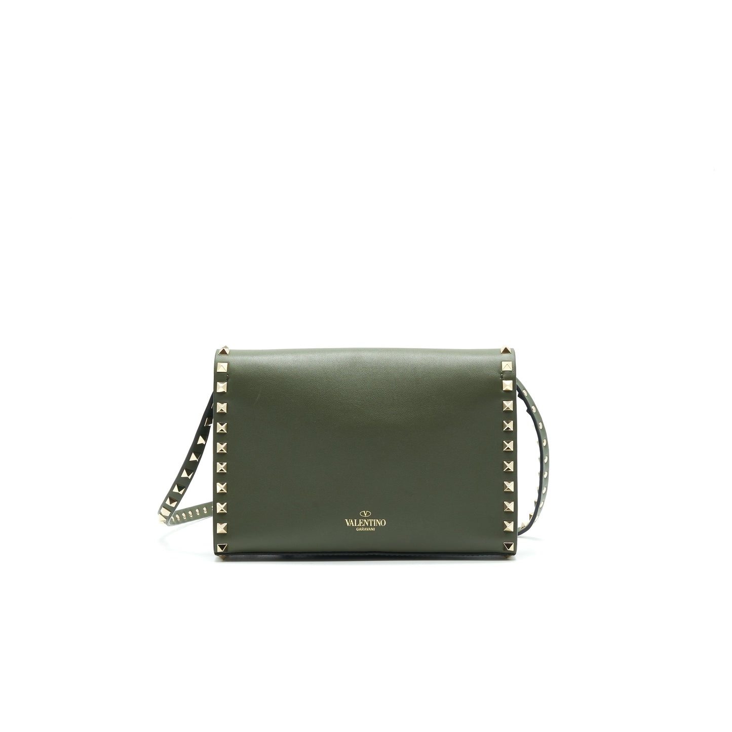 VALENTINO Small Rockstud Calfskin Crossbody Bag Khaki