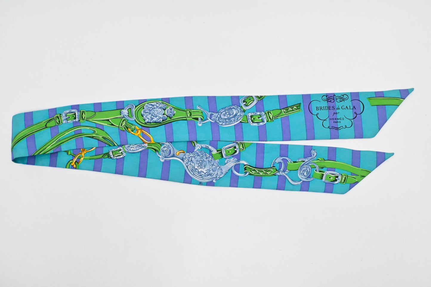 Hermes 'Brides de Gala' Twilly in Blue, Purple, and Green Silk