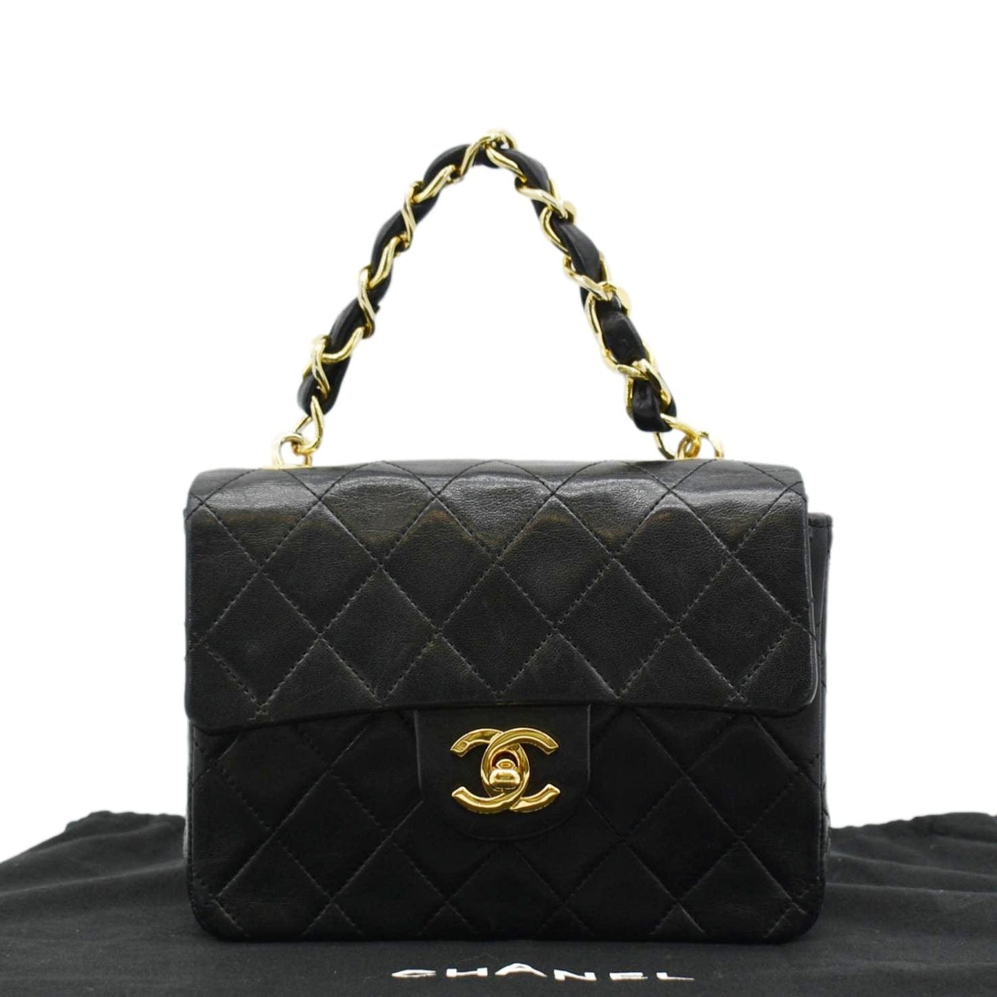 CHANEL Square Mini Flap Quilted Leather Chain Shoulder Bag Black