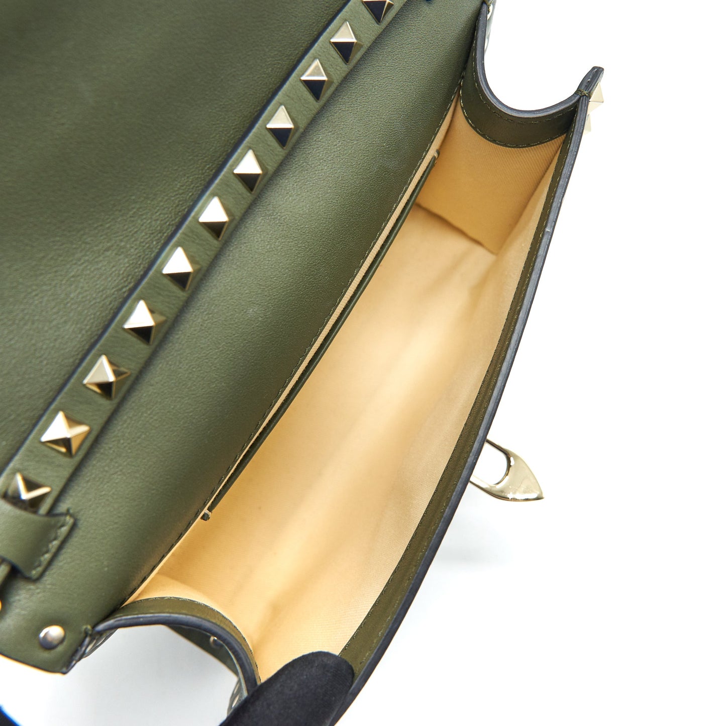 VALENTINO Small Rockstud Calfskin Crossbody Bag Khaki