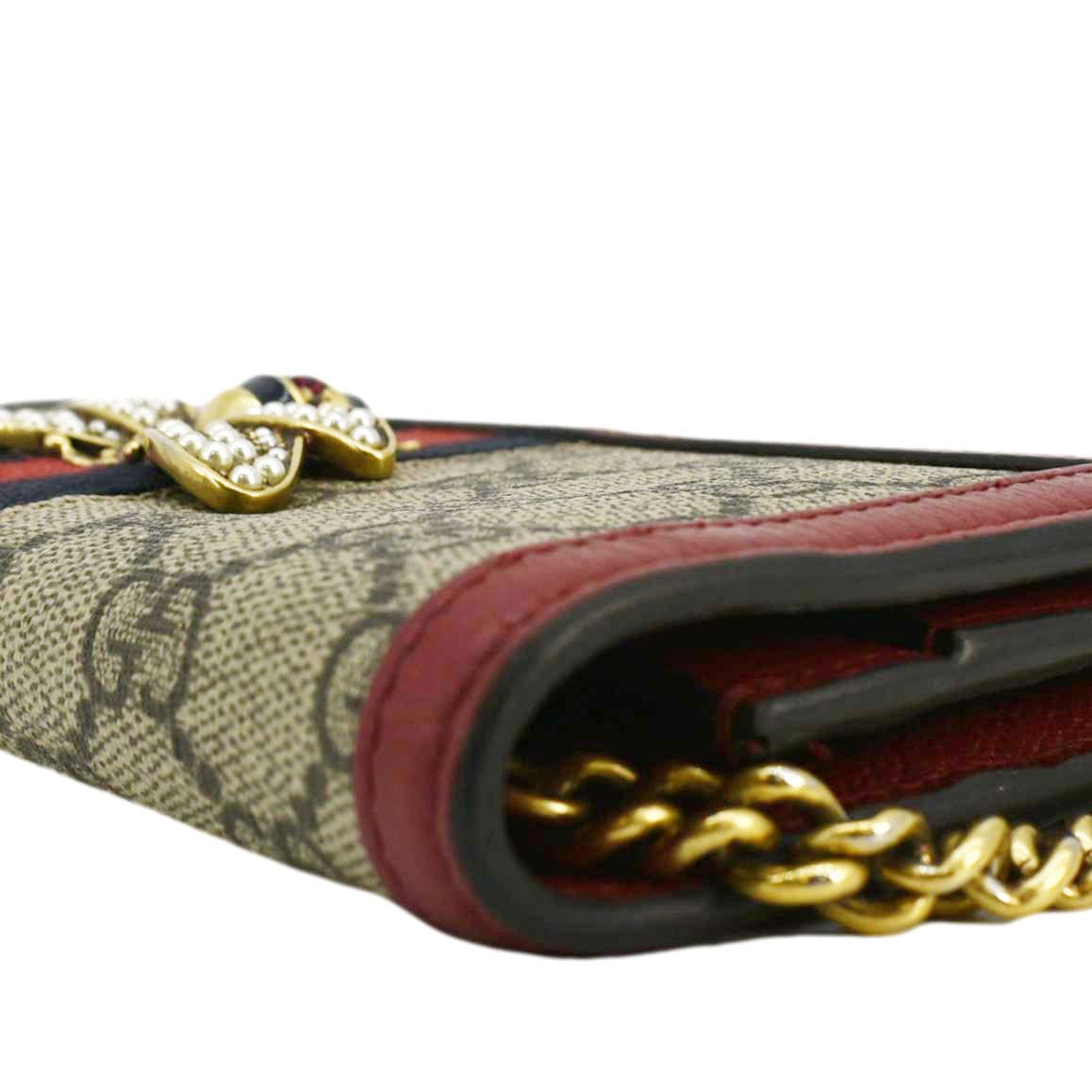 GUCCI Web Queen Margaret Mini GG Supreme Canvas Chain Wallet Beige 476079
