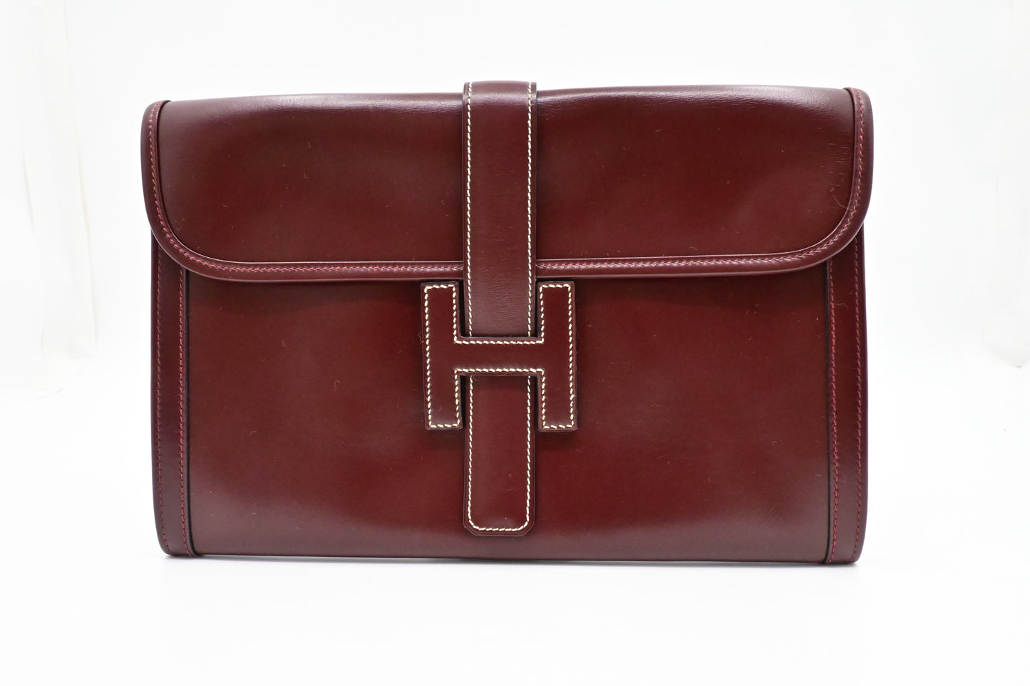 Hermes Jige Elan PM in Burgundy Box Leather