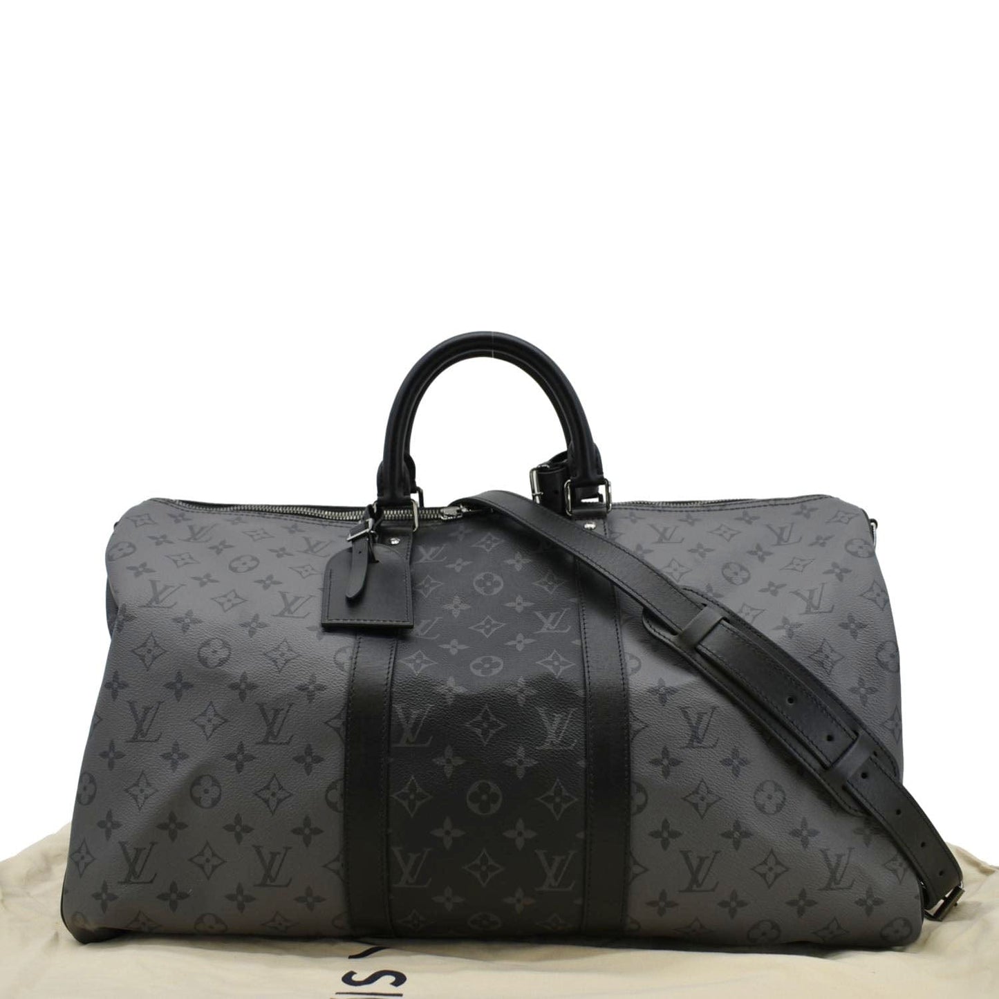 LOUIS VUITTON Keepall 50 Bandouliere Monogram Eclipse Travel Bag Black
