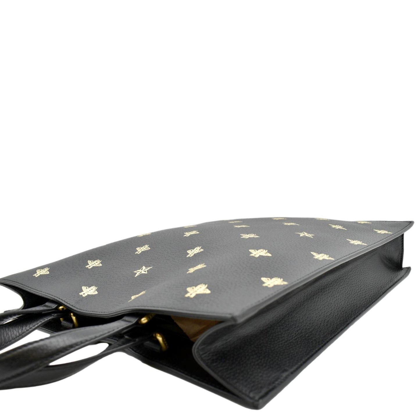 GUCCI Bee Star Grained Calfskin Leather Vertical Tote Black 495444