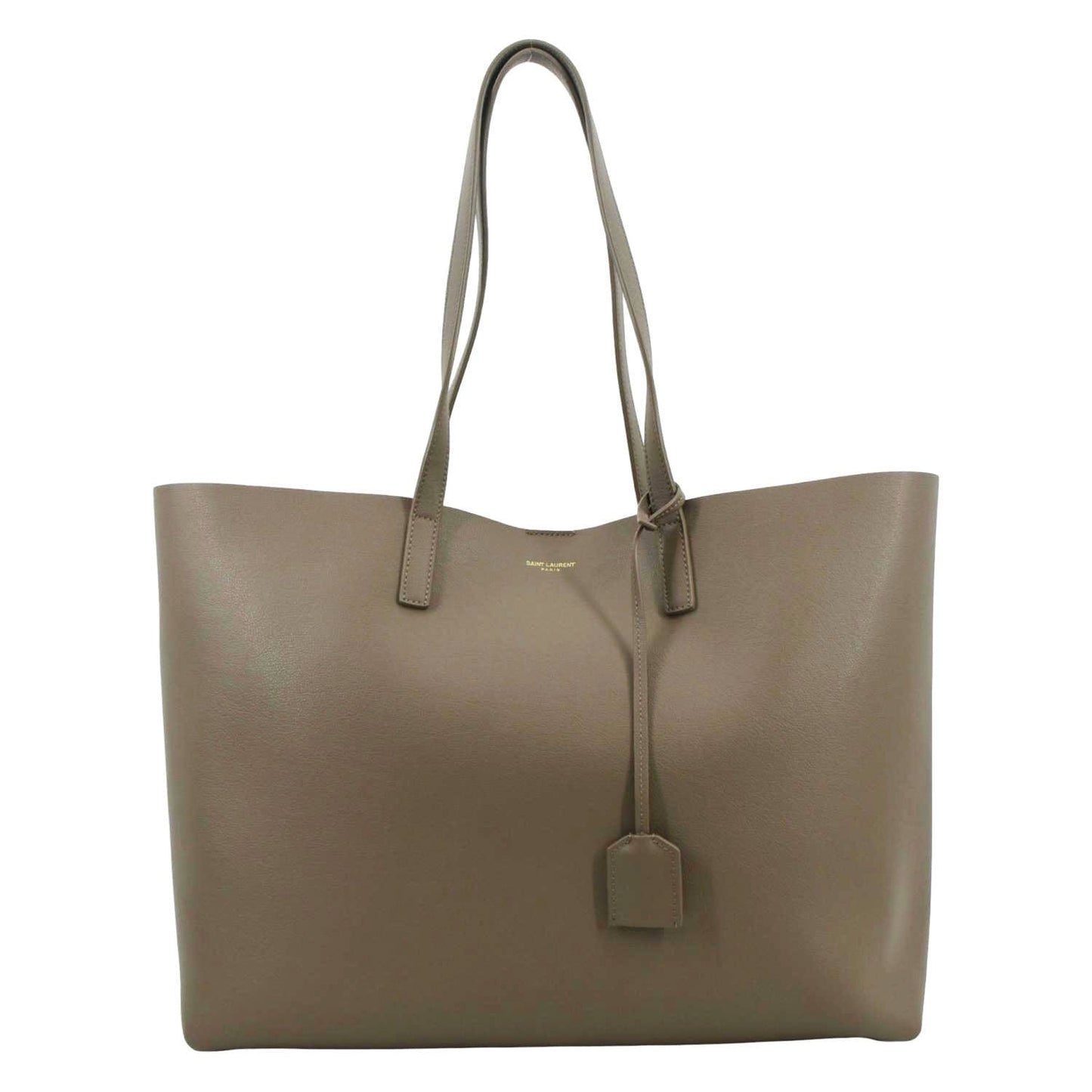 YVES SAINT LAURENT East/West Leather Shopping Tote Bag Beige