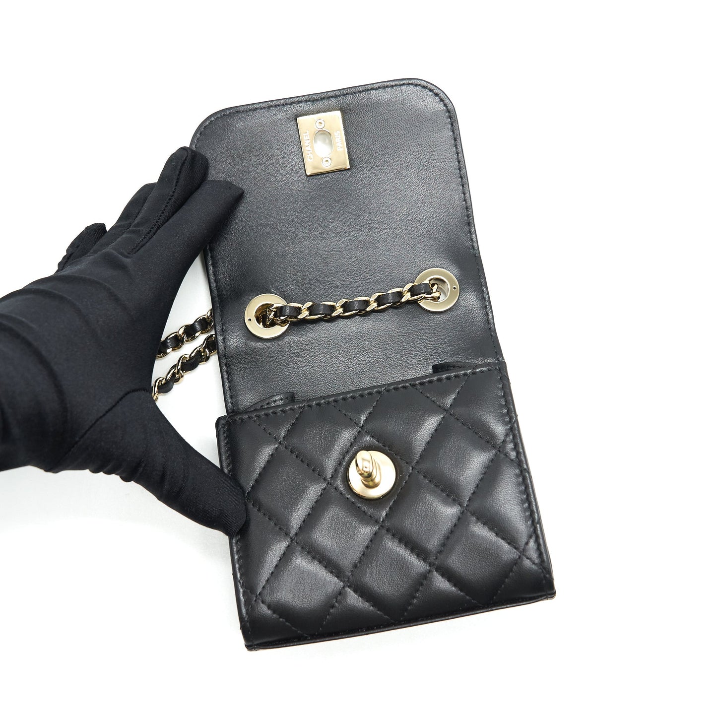 CHANEL LAMBSKIN QUILTED MINI TRENDY CC CHAIN WALLET BLACK